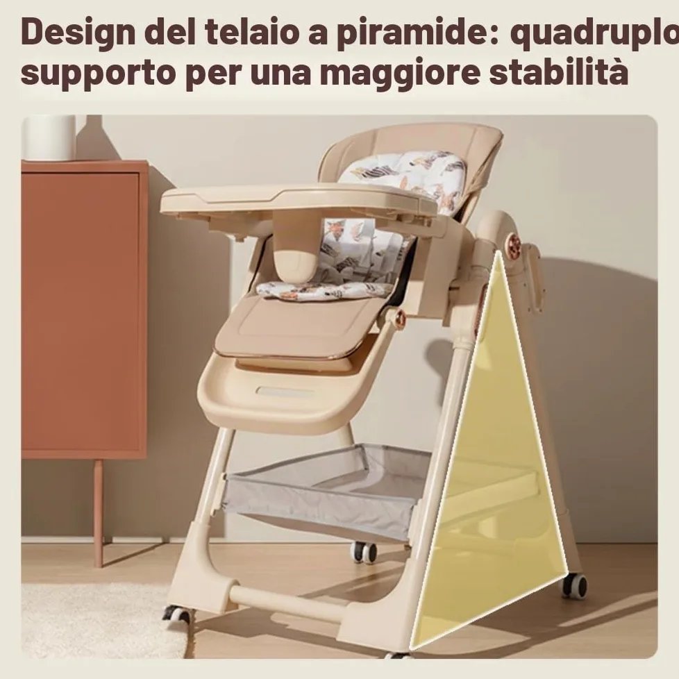 Seggiolone convertibile pieghevole per neonati e bambini,cachi | Diverse posizioni di reclinazione, superficie liscia semplice da lavare