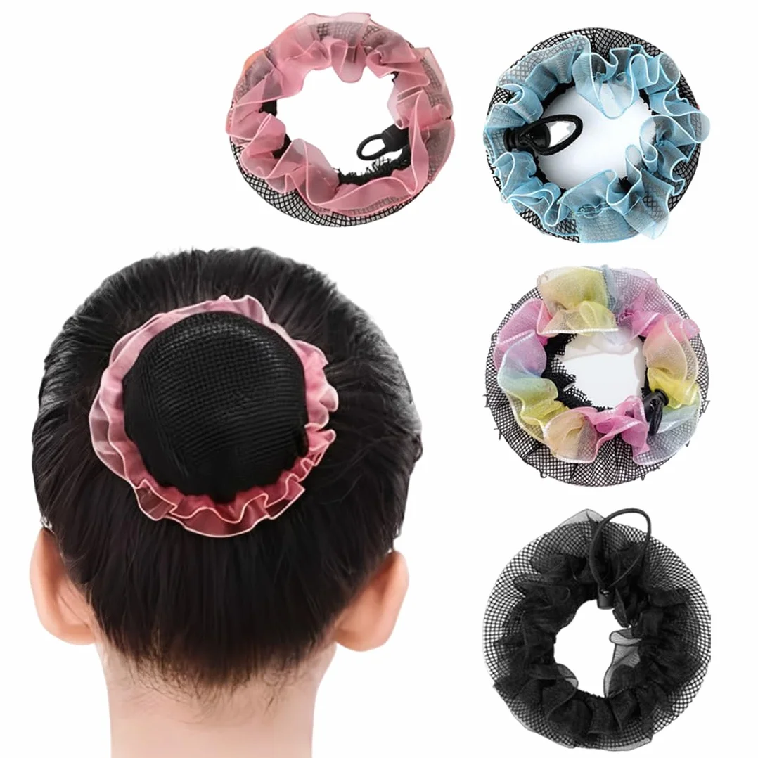 Rete per Chignon Danza Bambina Set di 4 Retine Elastiche per Capelli Accessori Tinta unita per Ballerine Ginnastica Saggio Festa di Compleanno Retine per capelli chignon Bambina