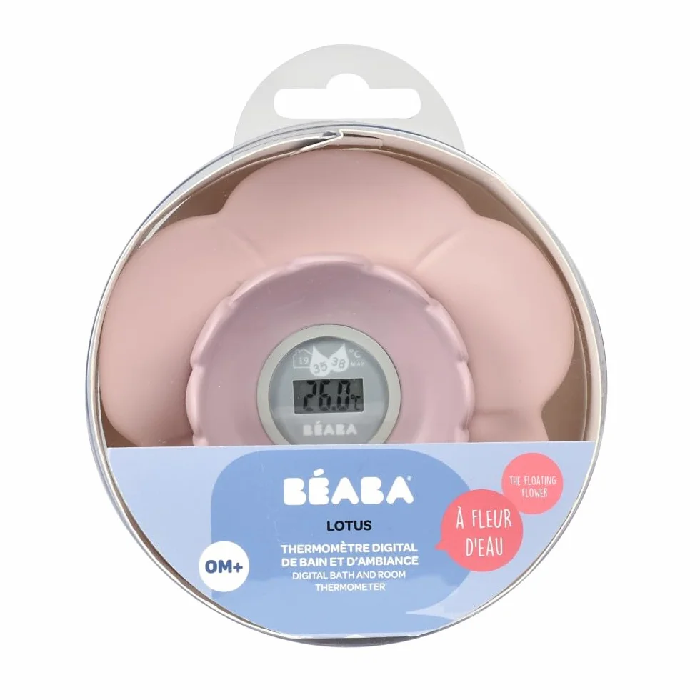 Béaba, Termometro da Bagno Lotus, Digitale, Multifunzione, Misurazione della Temperatura della Stanza e del Bagno, a Forma di Fiore Giocattolo, Old Pink