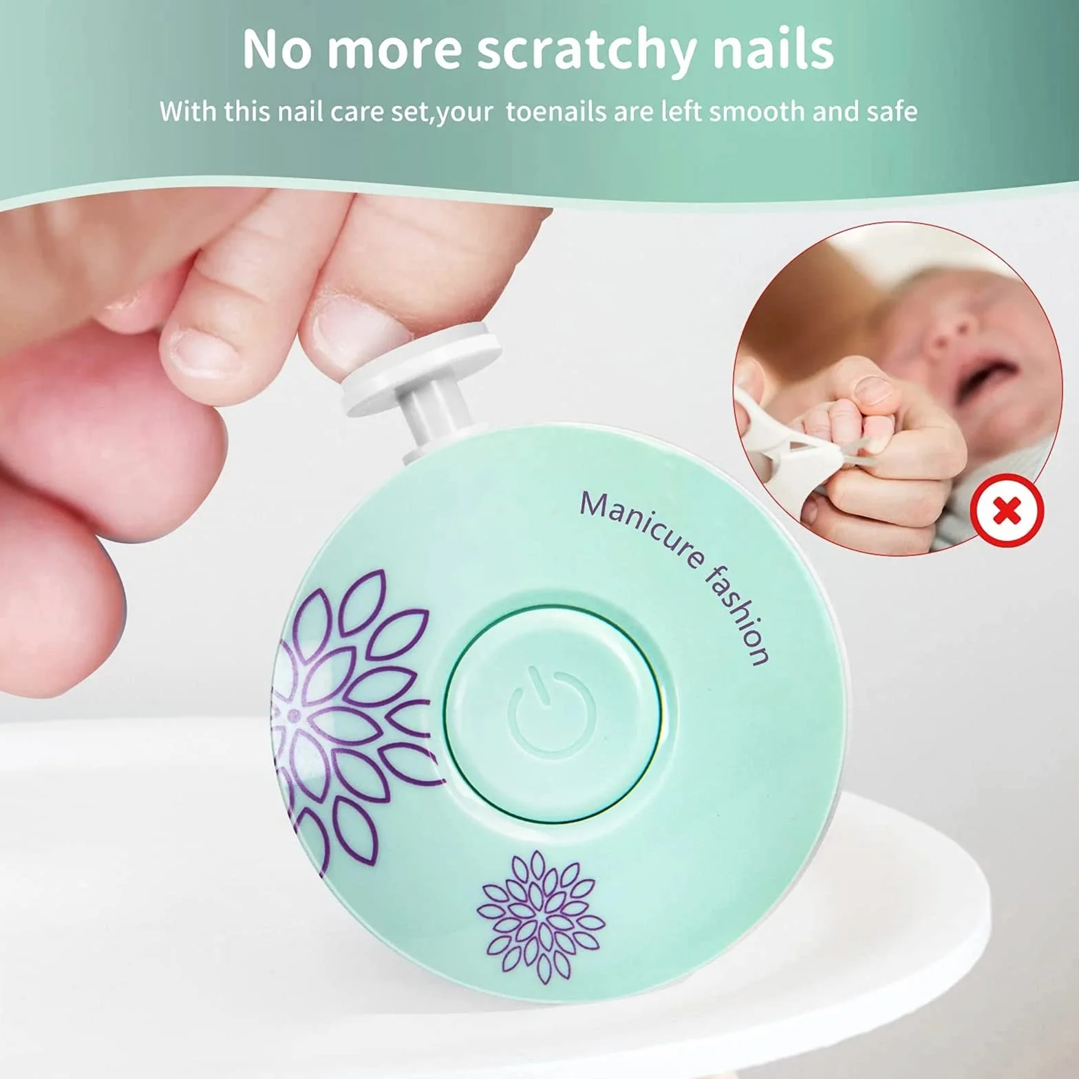 Lima elettrica per unghie,Tagliaunghie Neonato,Gratis 2 batterie,Lima per unghie elettrica per bambini 6 in 1 Lima per Unghie elettrica per Bambini con Testine Abrasive
