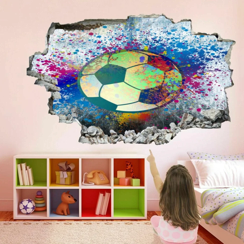 Adesivi Decorativi Da Parete 3D, Calcio Decalcomanie Per Pavimenti In Vinile Impermeabile Rimovibili Art, Graffiti Fracassate Per Bambini Camera Da Letto Nursery Home Wall Décor
