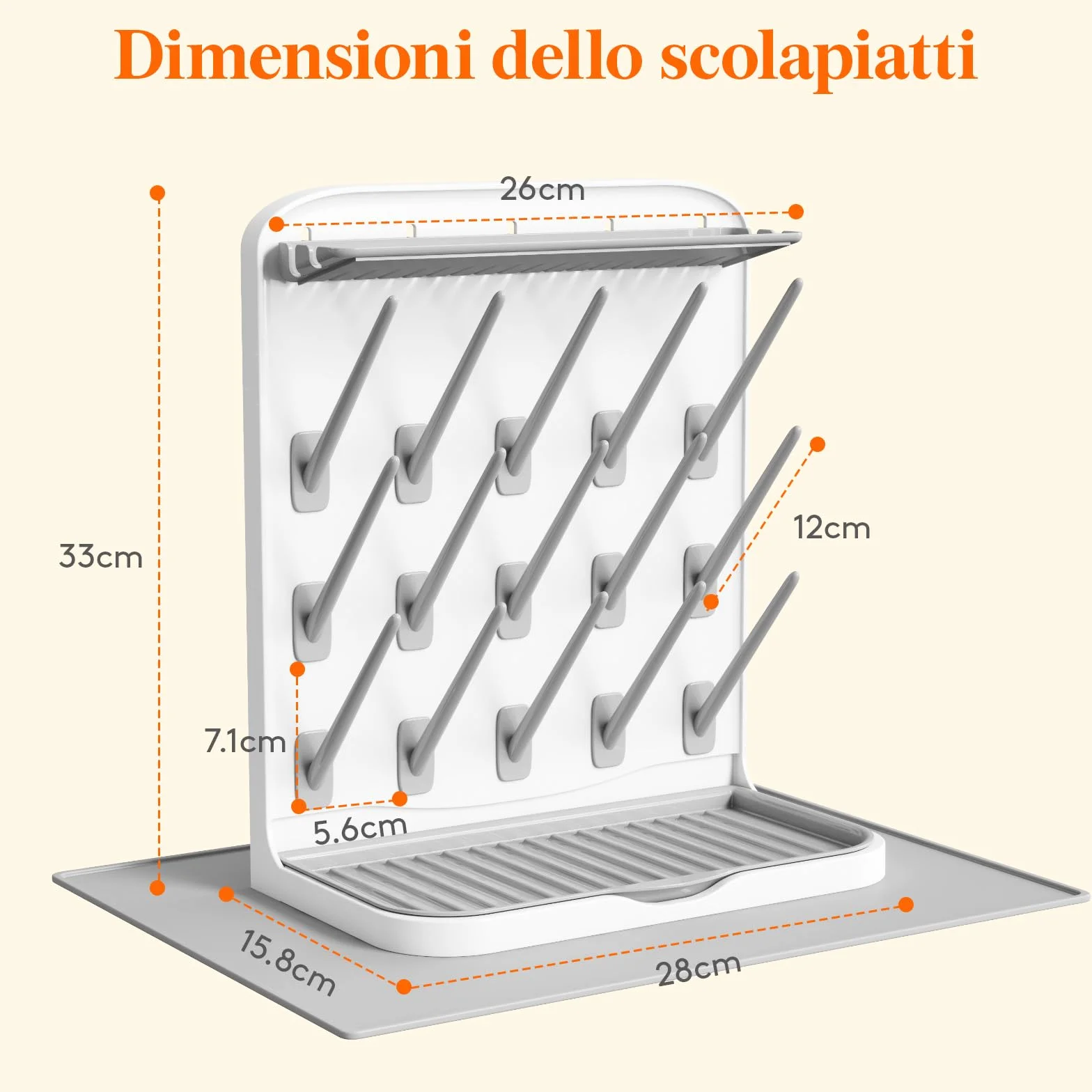 Lifewit Grande Scolabiberon con Tappetino Drenante, Scolabiberon Verticale con 15 Ganci e Contenitore per Tettarelle Rimovibile, Adatto a Cannucce a Pressione e Accessori per Tiralatte