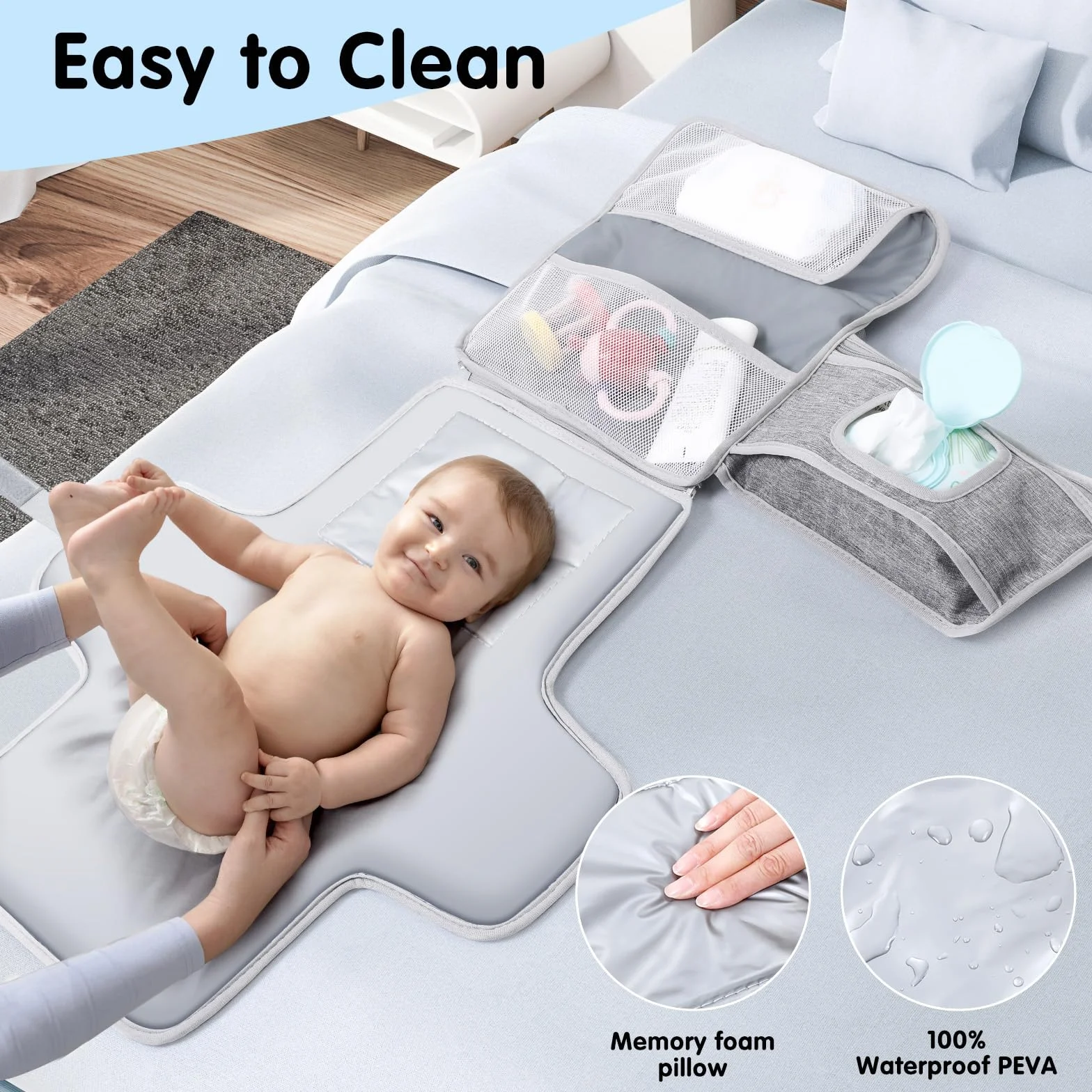 Romon Fasciatoio Portatile Neonato, Fasciatoio Portatile Pieghevole e impermeabile, Impermeabile di Alta Qualità, Ideale per Viaggi e Uso Quotidiano, Regalo Perfetto per Mamme e Neonati, 0-3M