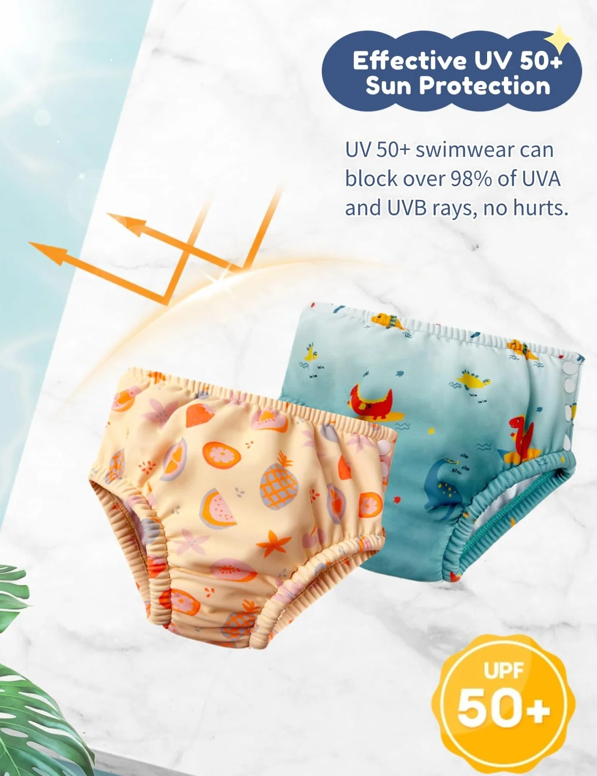 weVSwe Pannolino Da Bagno Riutilizzabile Per Neonate Upf 50+ Pannolino Da Nuoto Per Neonati Lavabile Assorbente Per Bambini Piccoli Lezione Di Nuoto Frutti Arancioni 0-6 Mesi