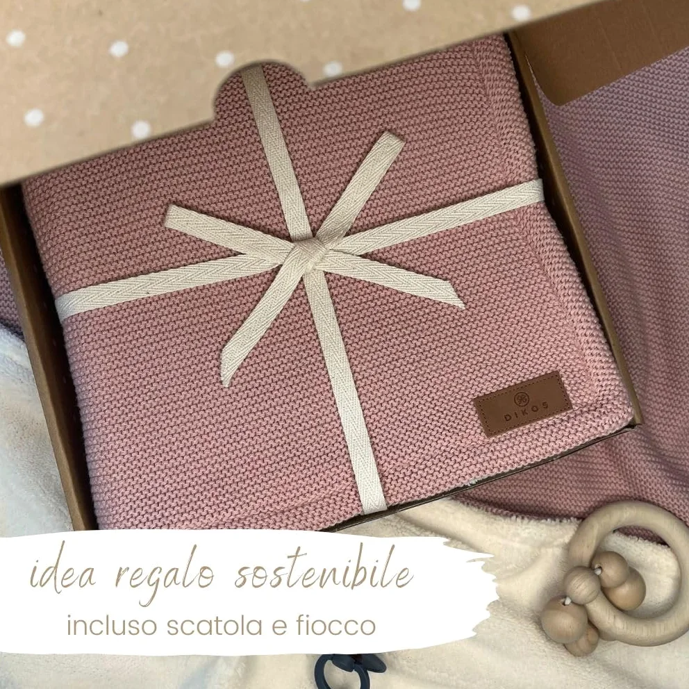 DIKOS Coperta invernale per neonati, di alta qualità, colore: rosa scuro, morbida coperta invernale per neonate, in cotone biologico e caldo pile (Oeko-Tex 100), regalo elegante per la nascita (rosa)