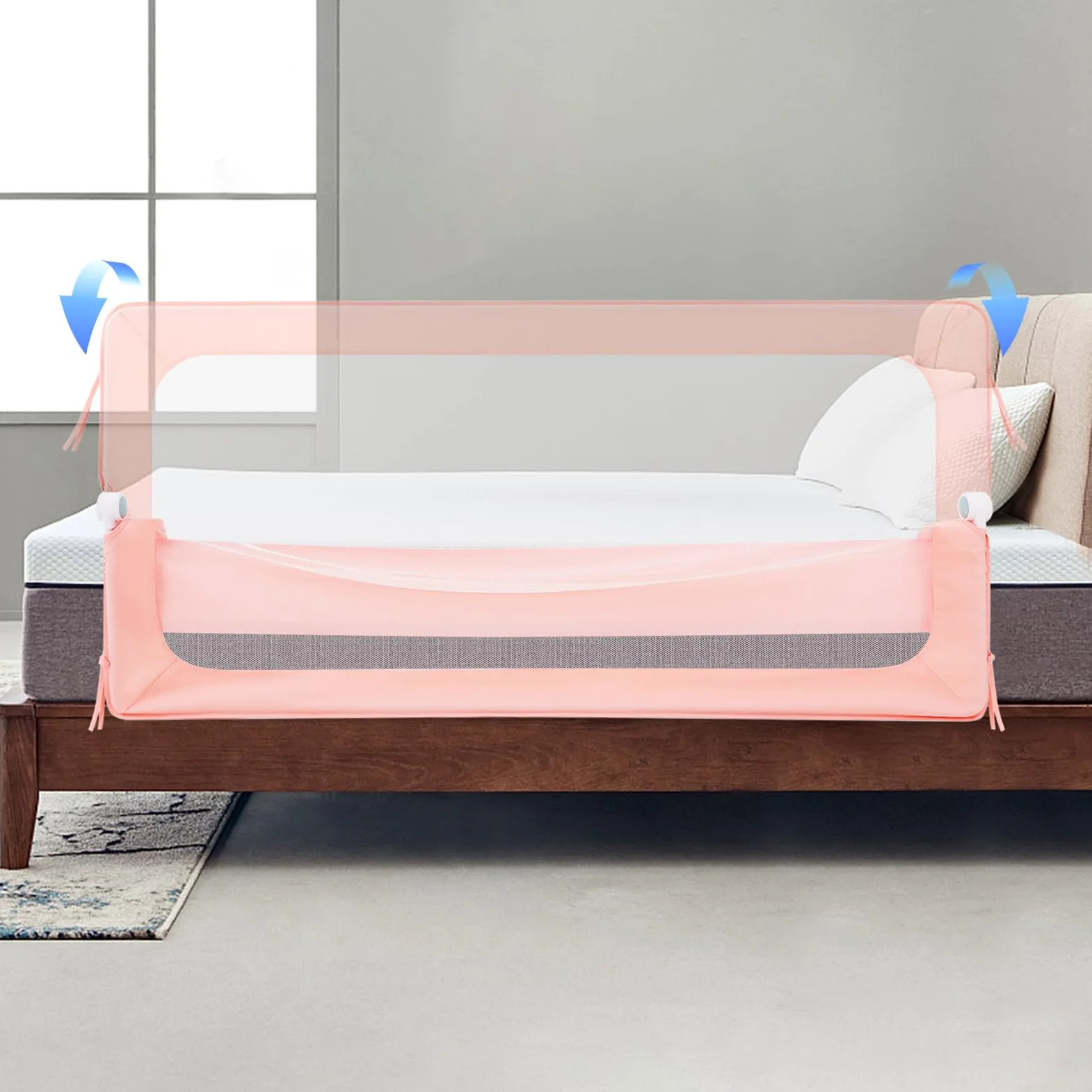 Griglia di protezione per letto pieghevole, per bambini, protezione dal letto, per bambini, 176 x 66 cm (rosa)