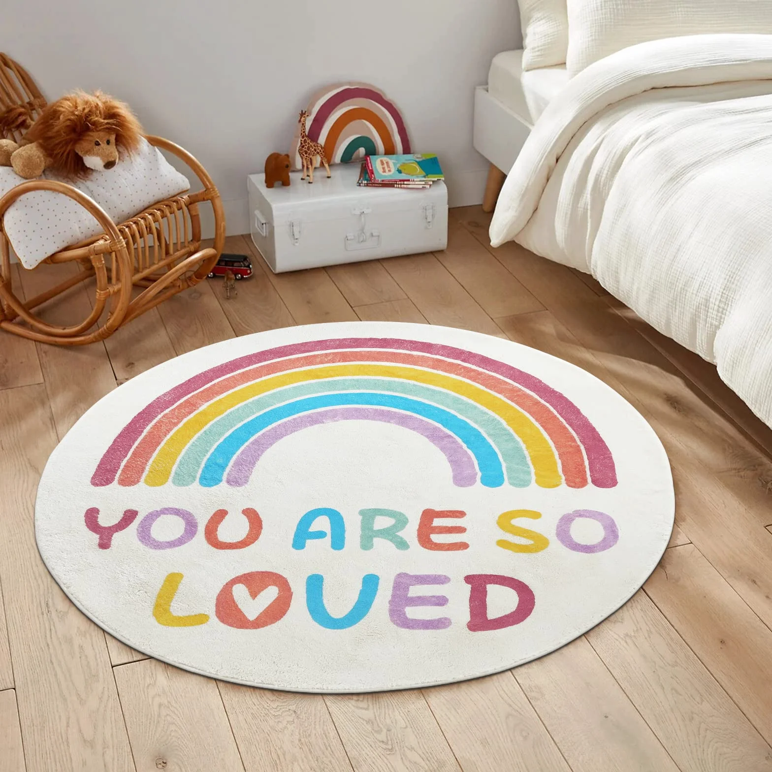 Enyhom Tappeto rotondo da 120 cm, motivo arcobaleno, per cameretta dei bambini, morbido, antiscivolo, lavabile in lavatrice, per gattonare