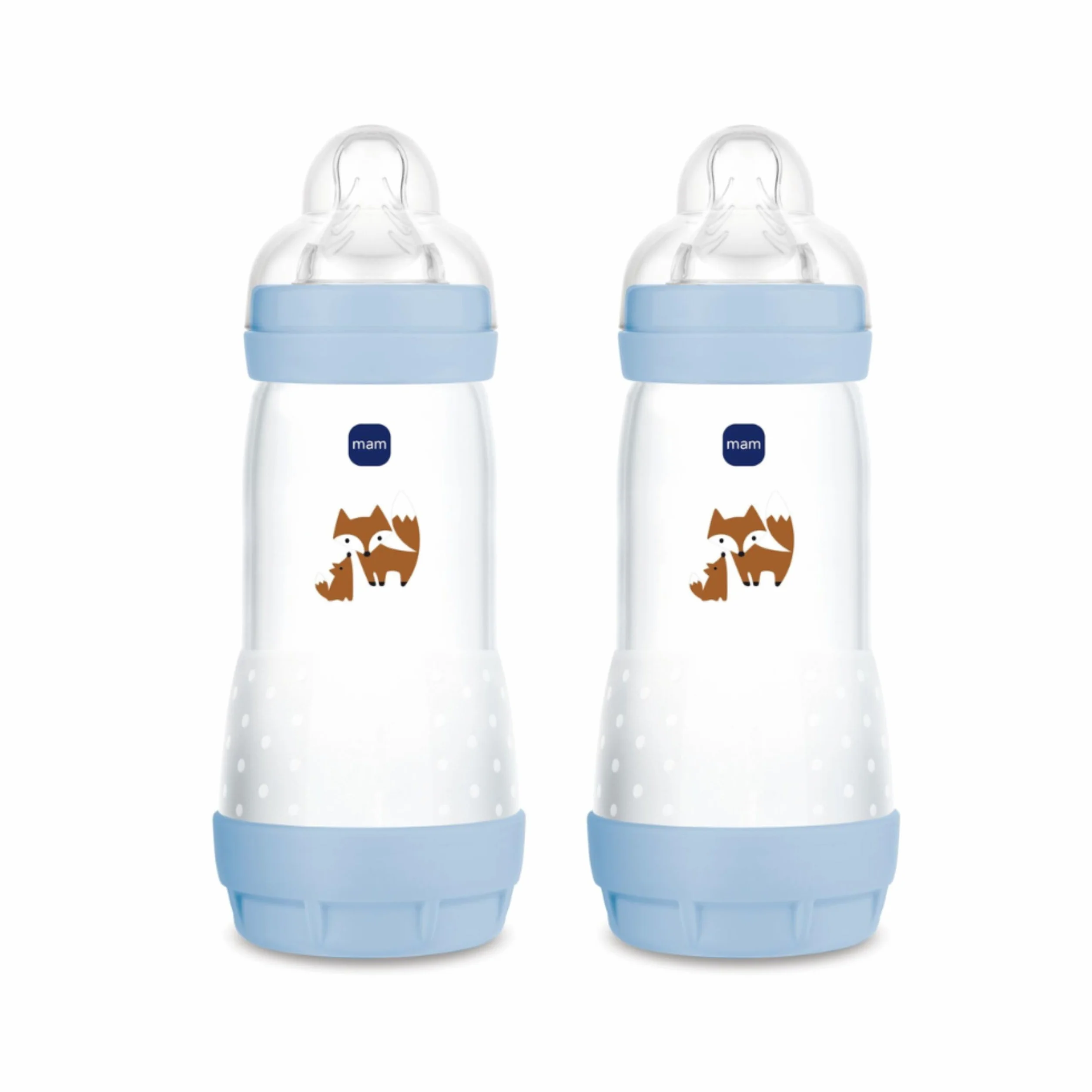 MAM Biberon Easy Start 320 ml (Set da 2), Kit da 2 biberon anticolica per allattamento, Riduce le bolle d'aria e il rischio di coliche, Accessori neonati 4+ mesi con tettarella misura 3, Azzurro