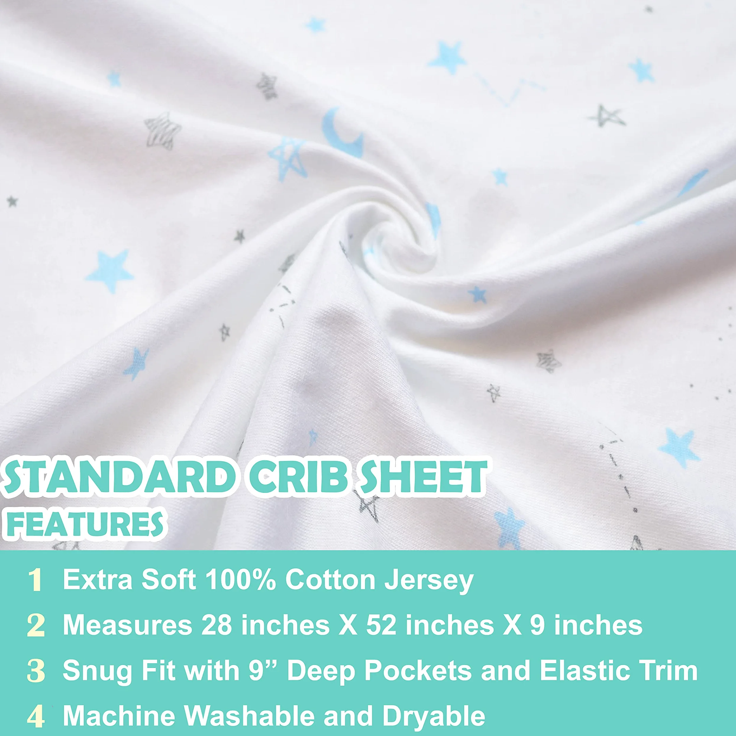 American Baby Company Confezione da 2 lenzuola con angoli per culla in 100% cotone naturale, 132 x 71 cm, morbide, traspiranti, ipoallergeniche e delicate, motivo a zigzag blu, neutre, per ragazzi e