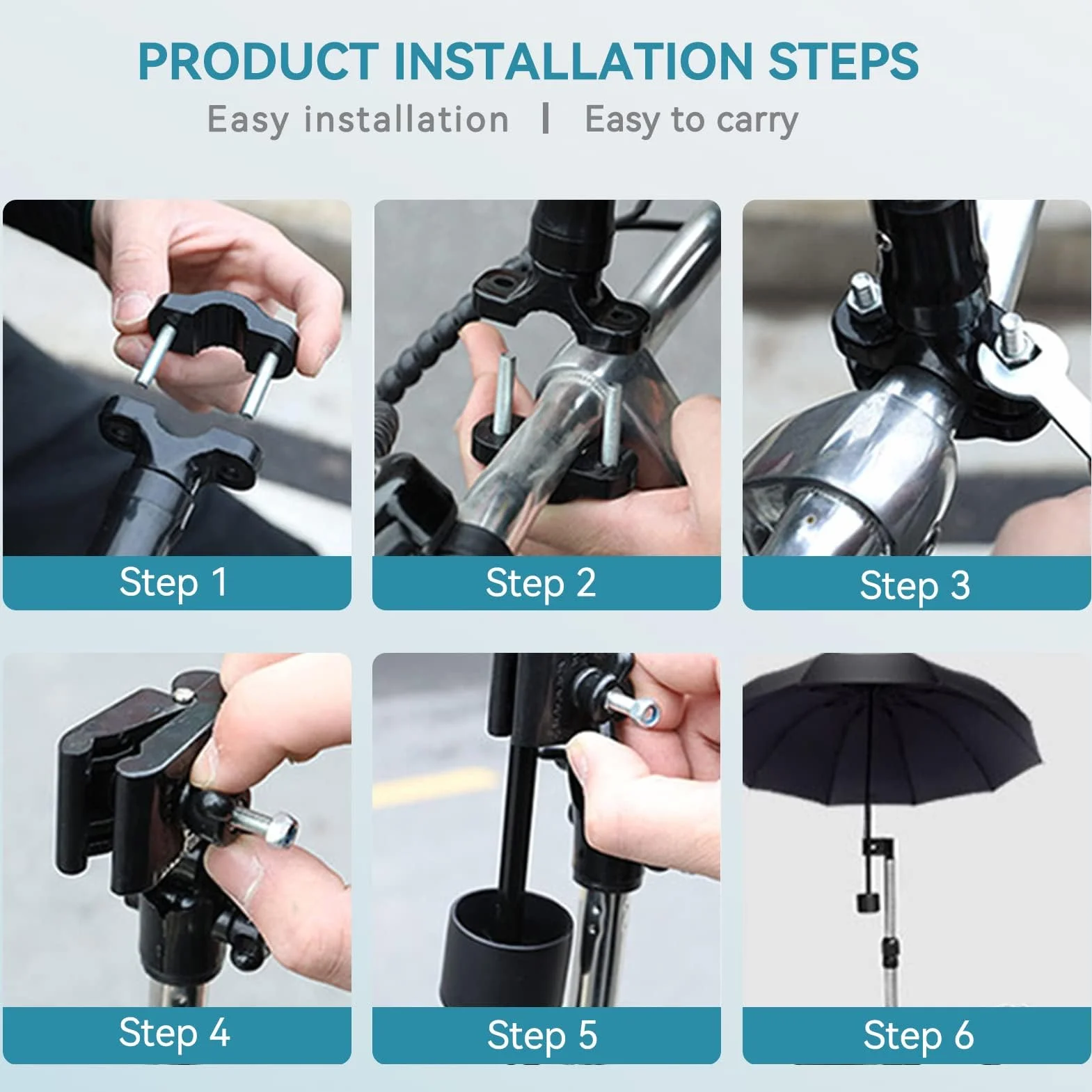 Ombrellino per Passeggino, Regolabile 360 ° Bicicletta Portaombrelli Morsettogancio Gancio Passeggino Parasole Passeggino per Ombrello Passeggino Carrozzina Bicicletta Walker(Nero)