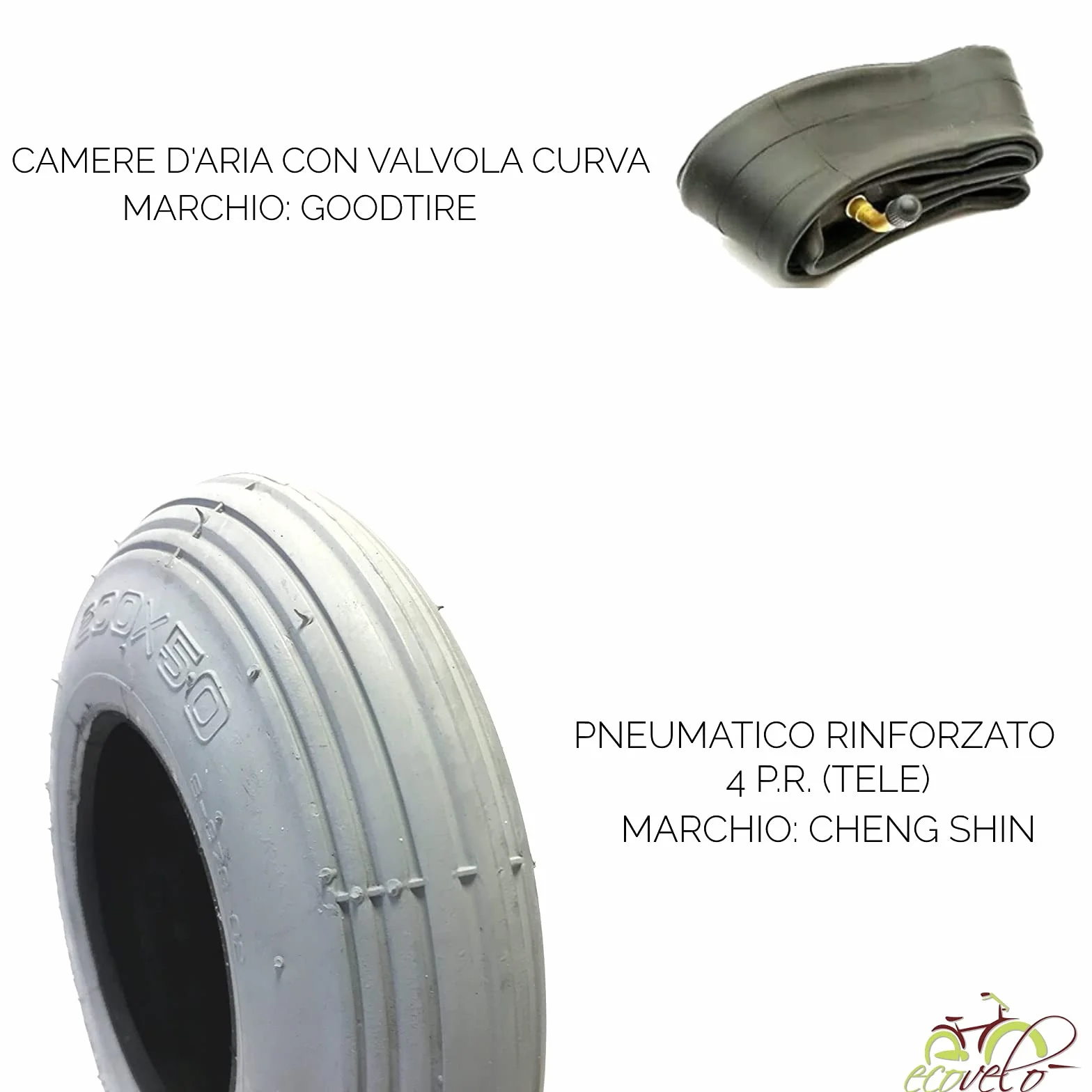 ECOVELO COPERTONE 200 x 50 (50-94) + Camera Pneumatico Rinforzato X Carrozzina Sedia A ROTELLE DEAMBULATORE Passeggino