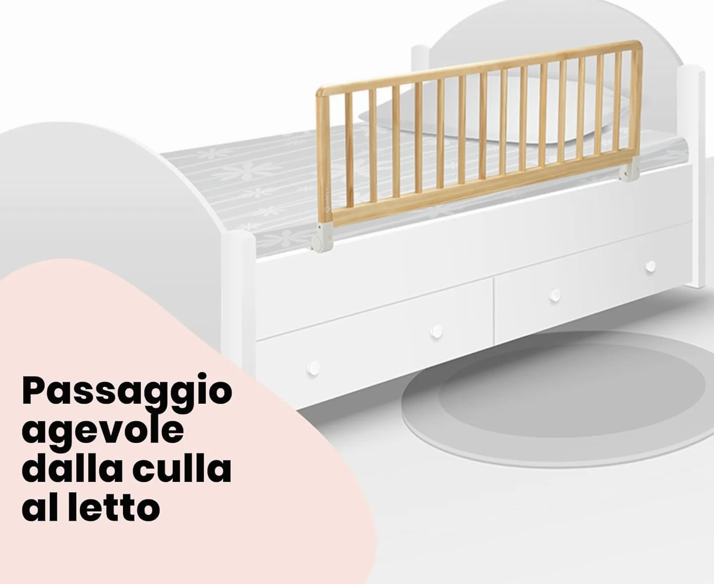 Safety 1st Barriera Letto Legno 110 cm, Sponda 18 Mesi - 5 Anni, Sbarra Letto Bambini, Paracolpi Anti Caduta in Legno Certificato FSC, Facile da Piegare e Conservare, Natural Wood