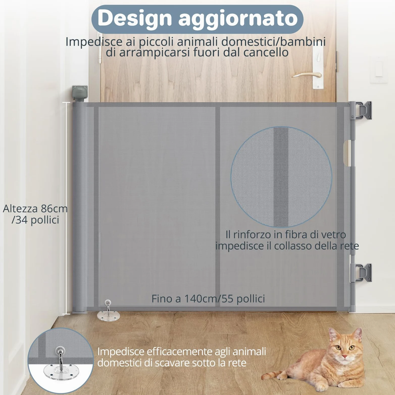 Cancelletto di Sicurezza Retrattile per Bambini, 0-140 cm, Cancelletto di Sicurezza per Cani, Cancello Bambini Adatto per Scale, Corridoi, Interni ed Esterni Grigio