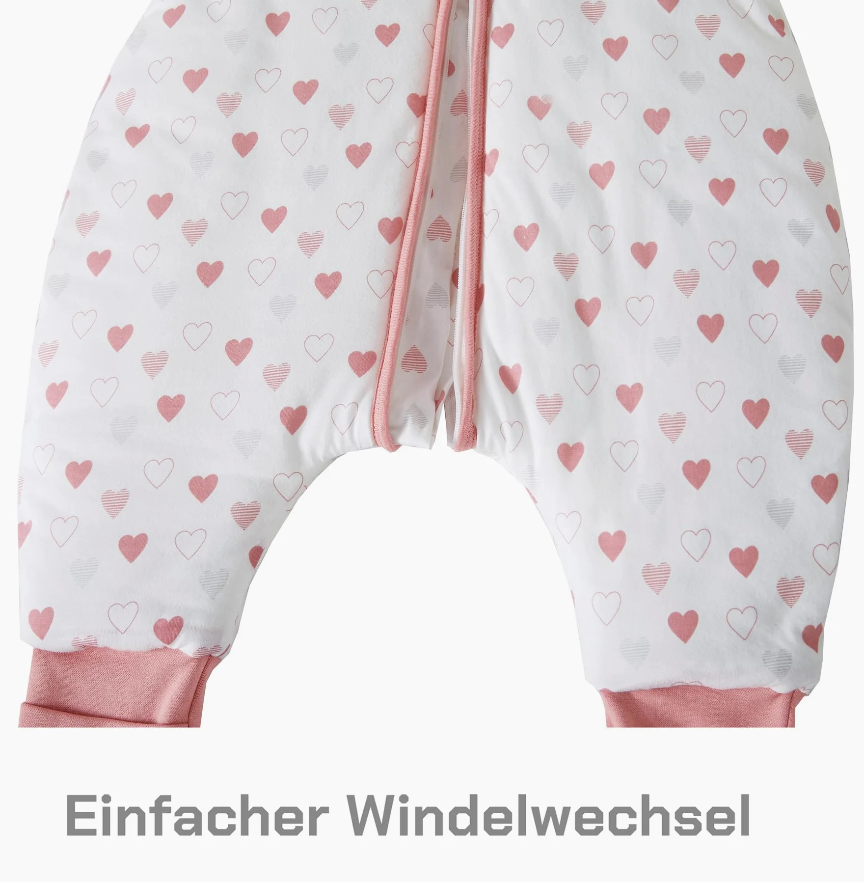 Sacco nanna invernale con piedi, in cotone, 2,5 Tog, per bambini, con gambe, 2,5 tog, cuore + coniglio, 70 cm, altezza bambino 80-90 cm