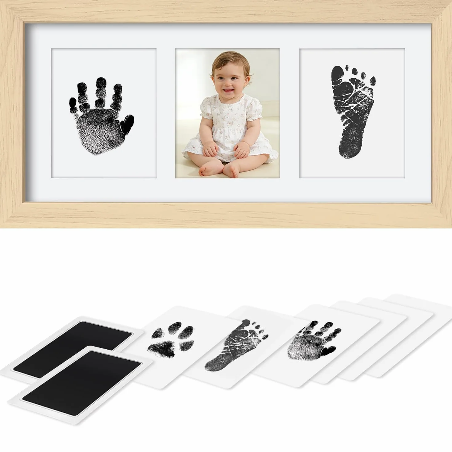 Cornice con Impronta Bimbo, Set Impronte Bimbi con un Touchpad 100% Safe For Baby Senza Inchiostro- un Ricordo per il Bambino-Oak