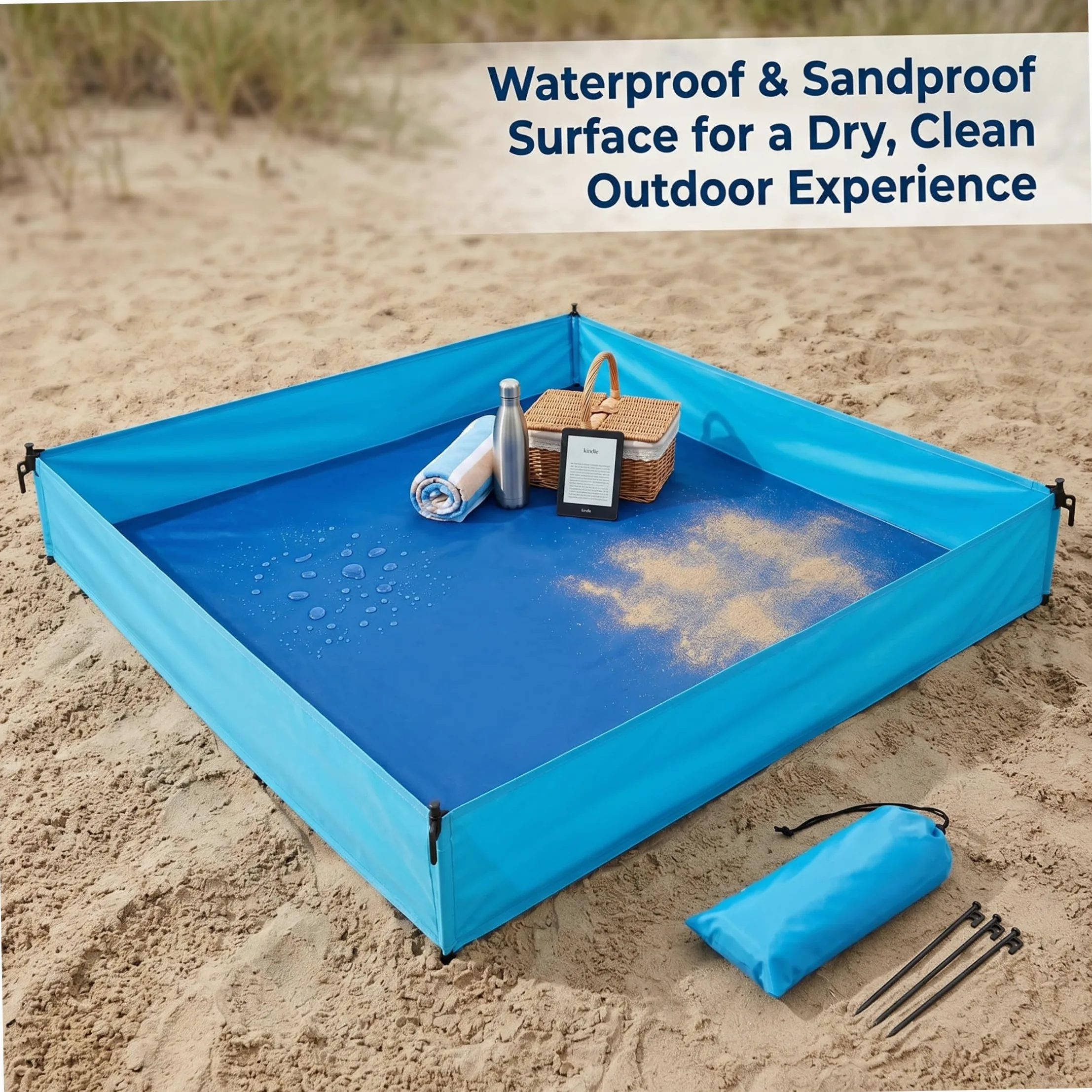 Box da spiaggia per bambino, Box da esterno per bambino, Coperta da spiaggia pieghevole con superficie impermeabile, Blu, 72, 83x57, 09x9, 84 pollici..