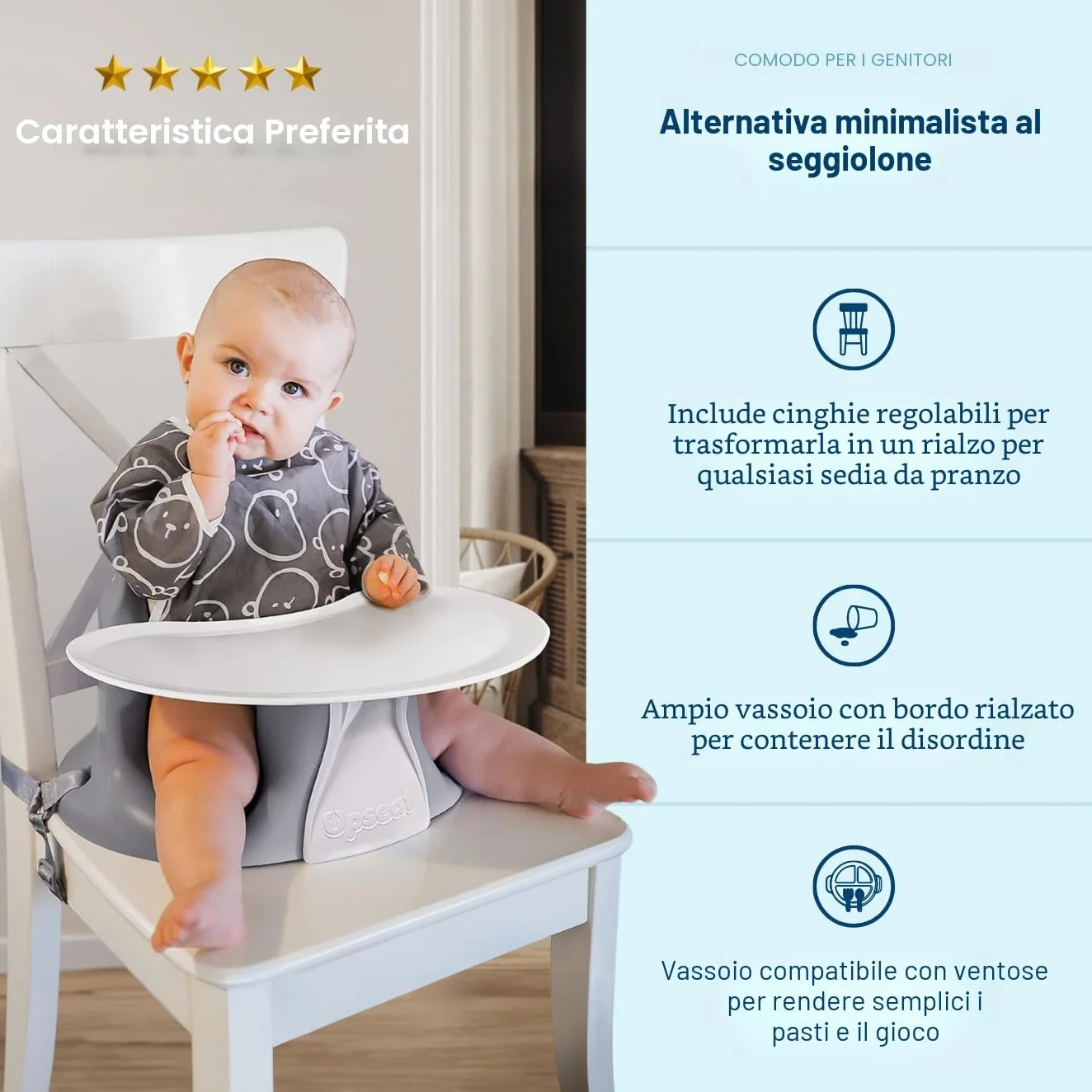 Upseat Rialzo per seggiolone con vassoio sviluppato con fisioterapisti (grigio)