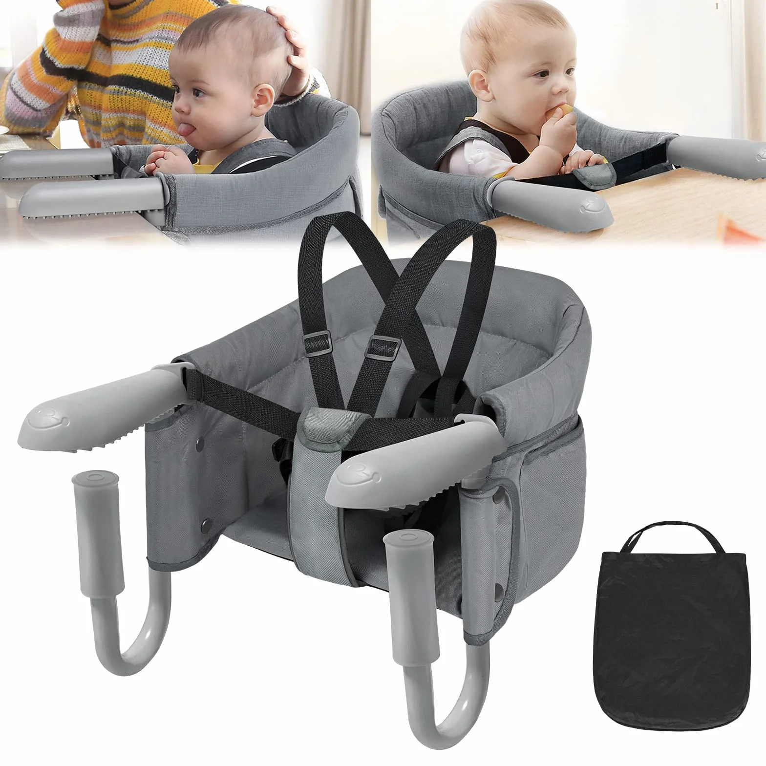 LZQ Seggiolino da tavolo per bambini da 6 a 36 mesi, pieghevole, per tavoli da 2 a 8 cm di spessore (grigio)