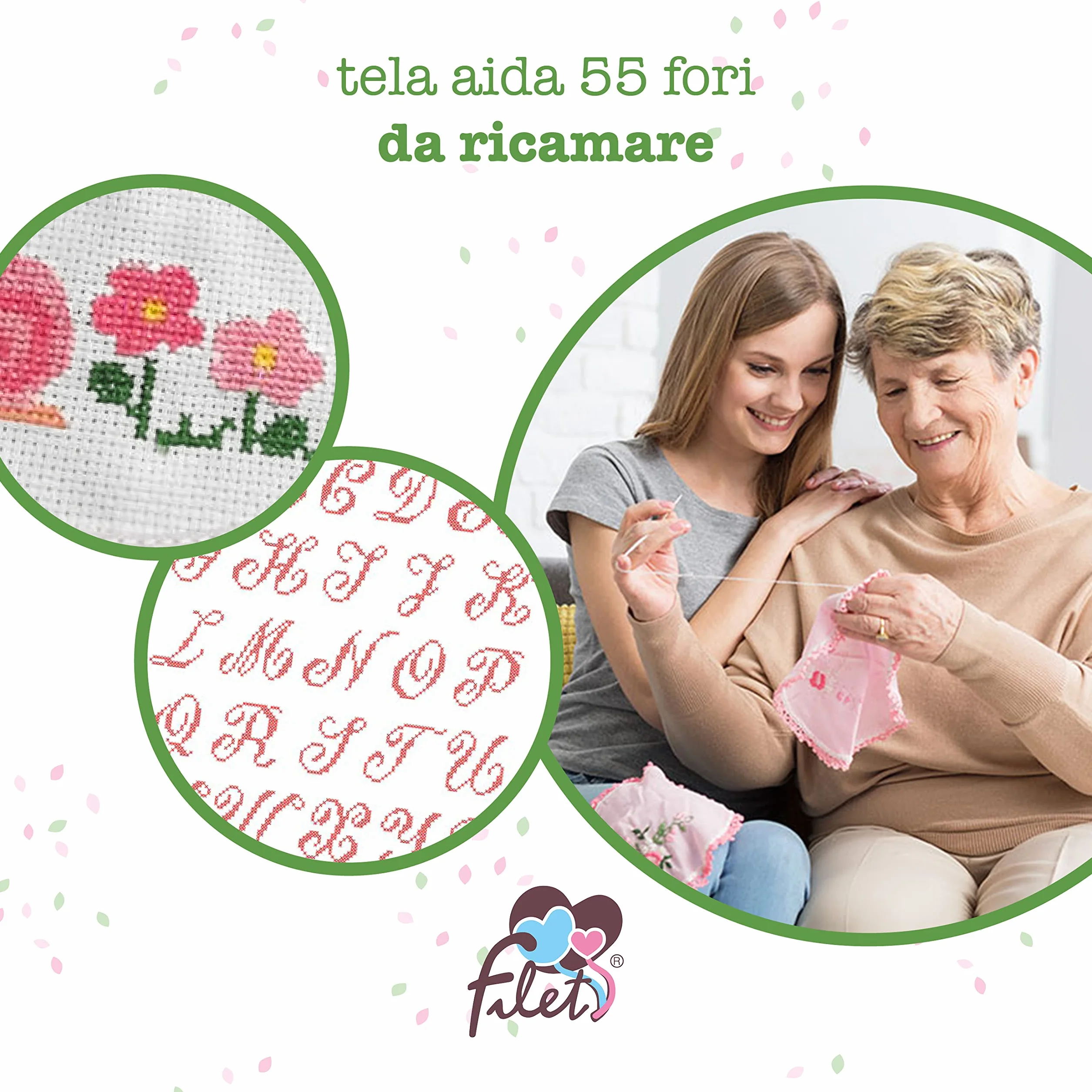 FILET - Fasciatoio da Viaggio, Fasciatoio Portatile per il Cambio Pannolino, Realizzato in Cotone Imbottito, con Tasca in Tela Aida da Ricamare, Made in Italy, Trifoglio Rosa