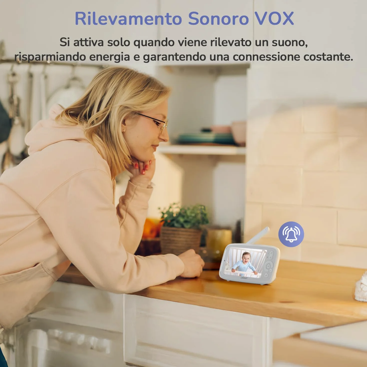 2K 5" Baby Monitor Video, Controllo Tramite Cellulare APP & Monitor, 360° Telecamera Bambini, Visione Notturna, Temperatura, Movimento, Rilevamento Del Pianto, Ninne Nanne, Audio Bidirezionale