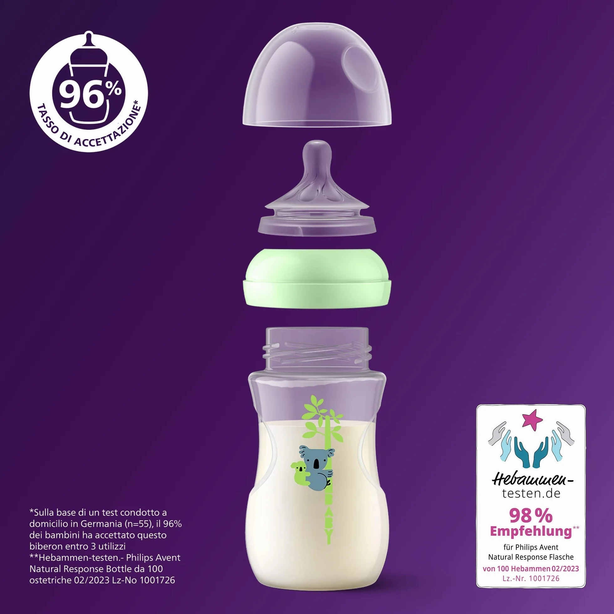 Philips Avent Natural Response Baby Bottle da 260°ml (9 oz) con tettarella a flusso medio (flusso 3), confezione da 3, con design tropicale, SCY903/73