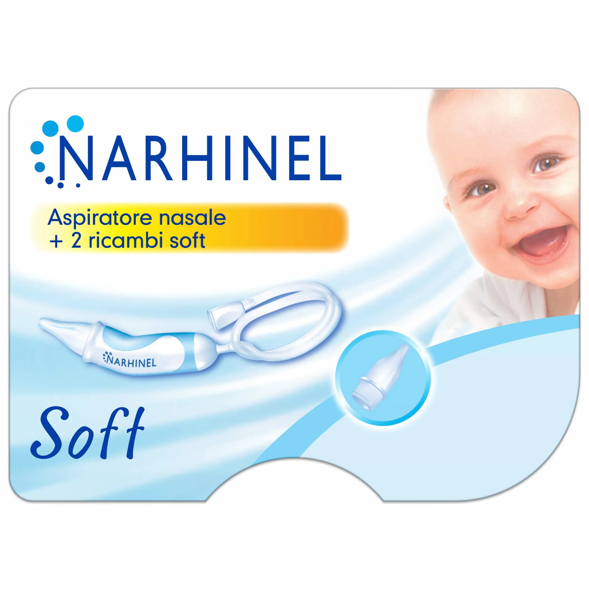 Narhinel Aspiratore Nasale per Neonato e Bambini con 2 Ricambi Soft, Aiuta a Liberare il Naso Chiuso, rimuovendo delicatamente le secrezioni nasali