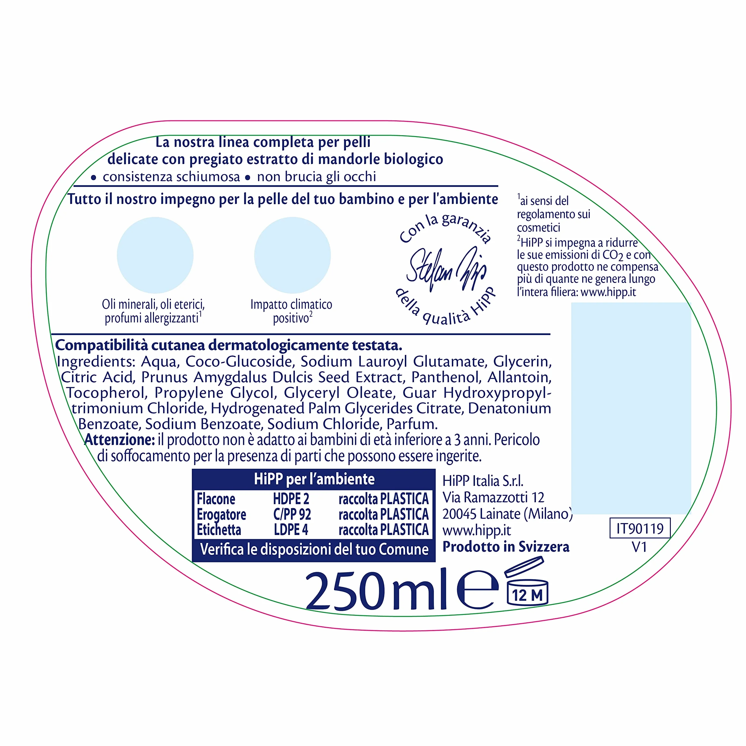 HiPP - Baby Care - Ricarica Ecologica Mousse Detergente per Bambini, Deterge Viso, Corpo e Mani con Delicatezza, per Pelli Sensibili, Con Estratto Naturale di Mandorle Bio, 1 pezzo da 250 ml