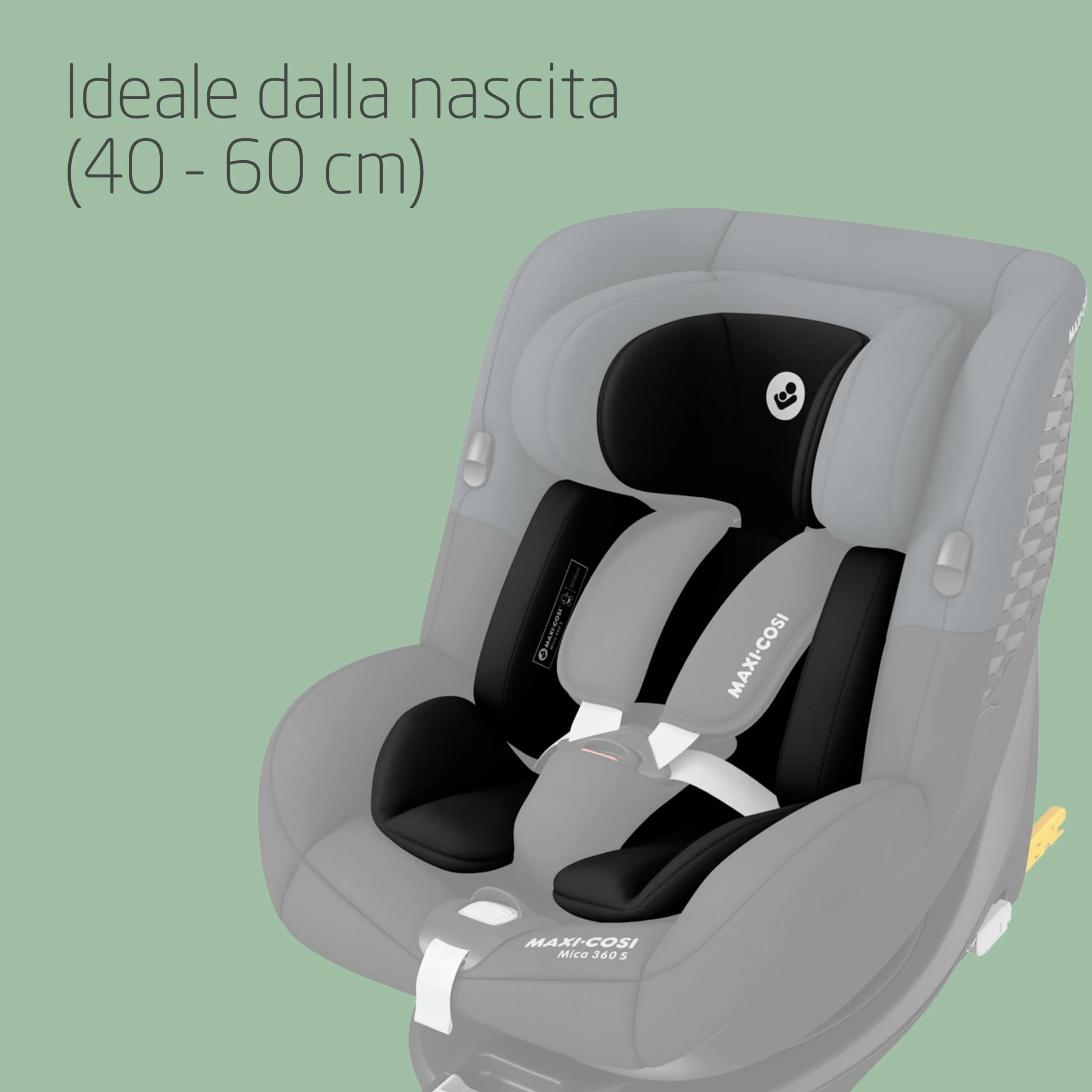 Maxi-Cosi Mica 360 S Riduttore Neonato, 0-3 mesi, 40-60 cm, Cuscino Riduttore per Neonato per Seggiolino Auto Maxi-Cosi Mica 360 S, Comoda imbottitura, Lavabile in lavatrice, Tessuti Eco Care, Black