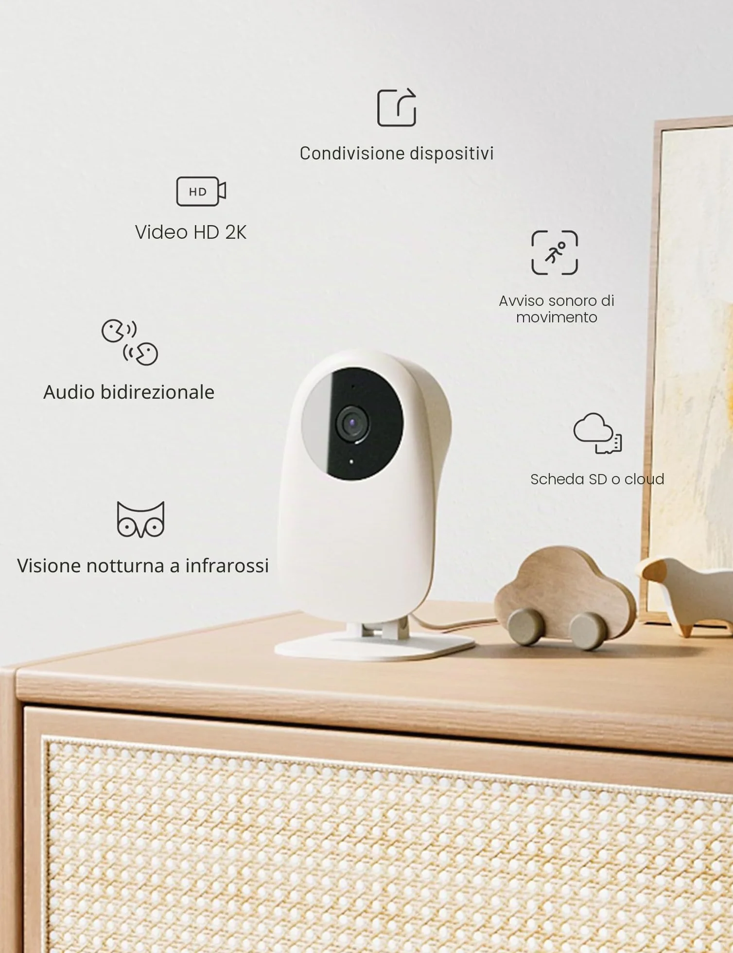 [Esclusiva Amazon] Nooie 2K Baby Monitor con Micro SD Card, Visione Notturna Rilevazione di Movimento e Suono 2.4G WiFi, per Baby Nanny Anziani e Monitoraggio Animali Domestici, Funziona con Alexa