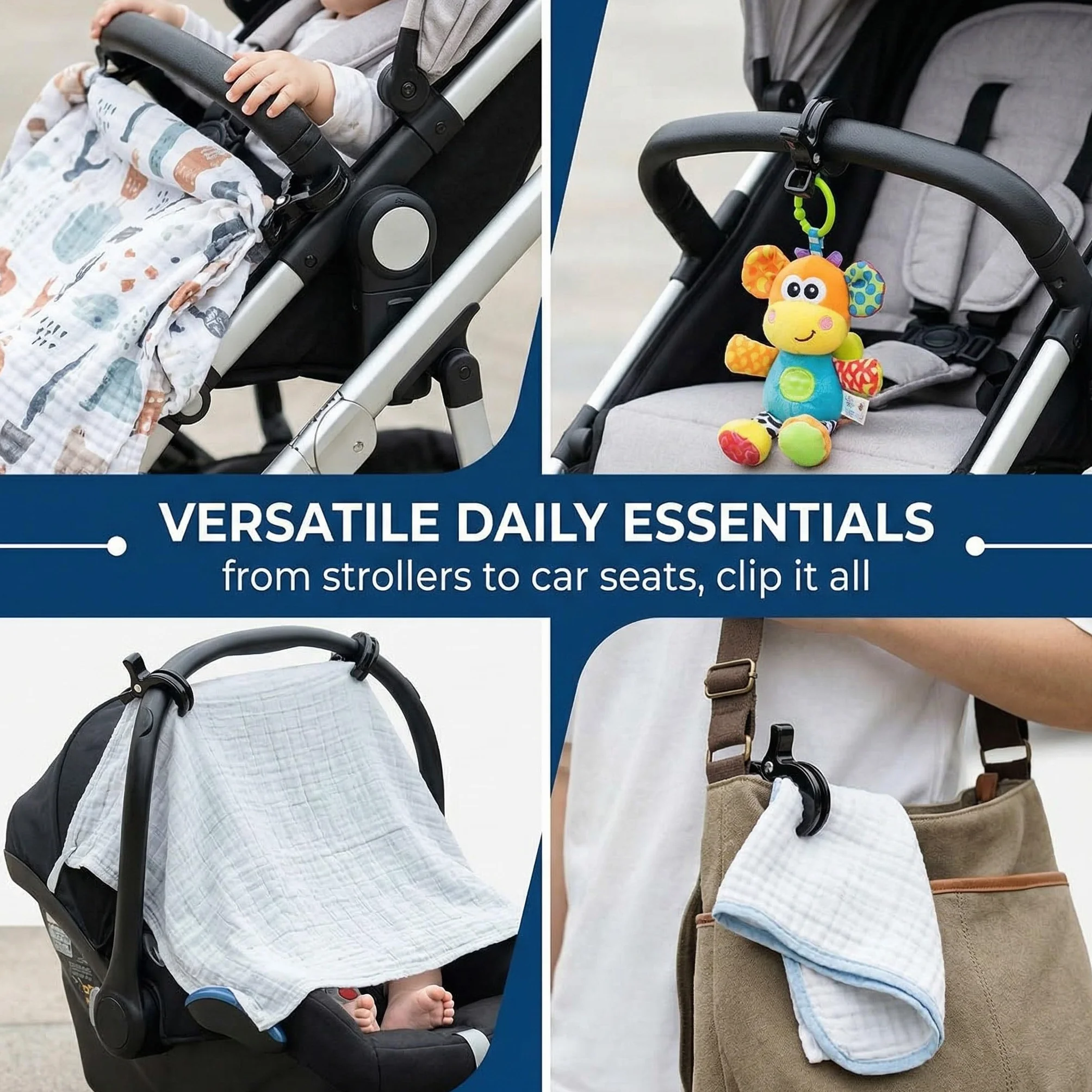 Clip Passeggino 6 Pezzi Nero Standard Clip Fermagli Universali Passeggini Sedie A Rotelle