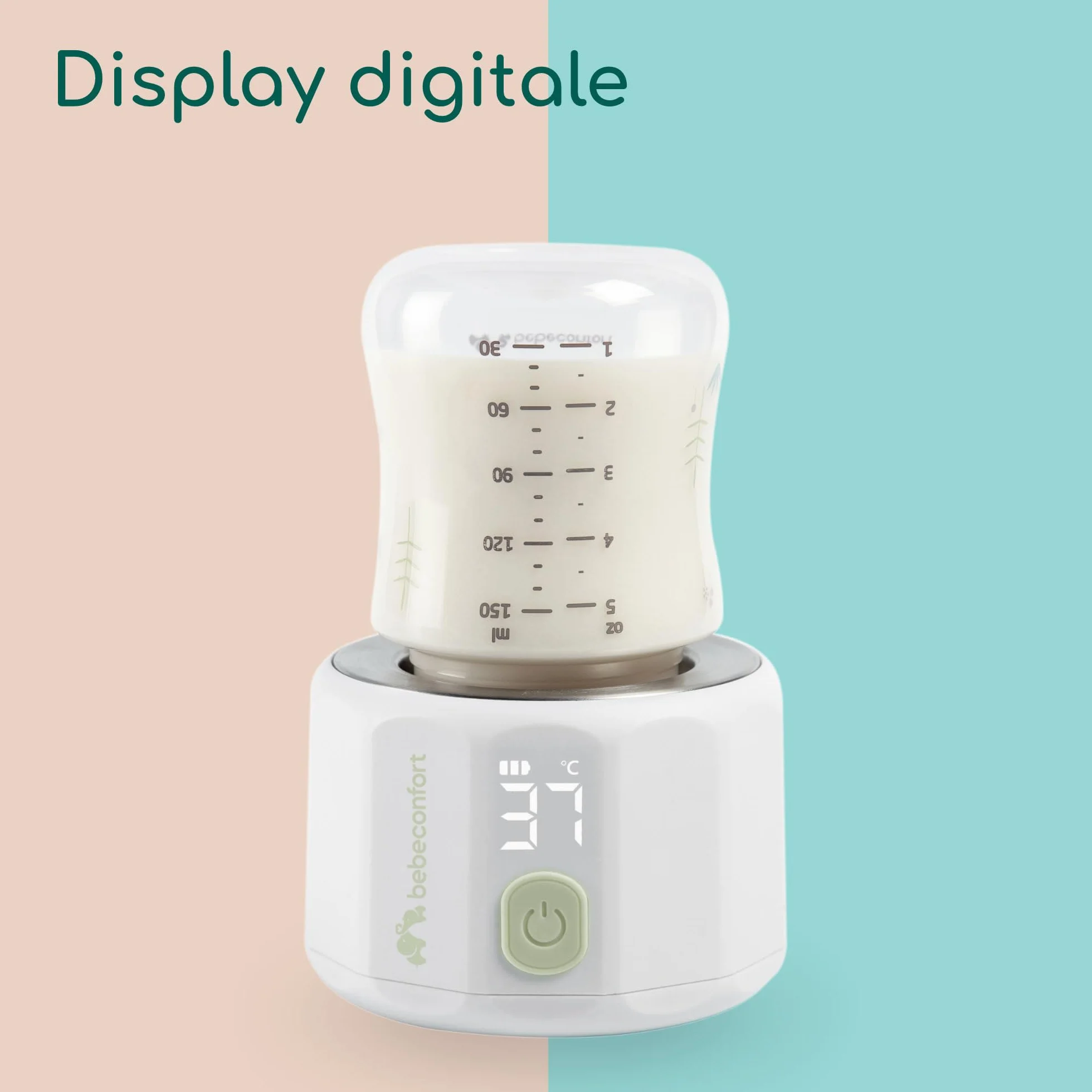 Bebeconfort Scaldabiberon portatile, Scaldabiberon elettrico USB senza fili, Tascabile Compatto e Leggero, Riscaldamento rapido, Display digitale, Batteria a lunga durata, Regolazione temperatura