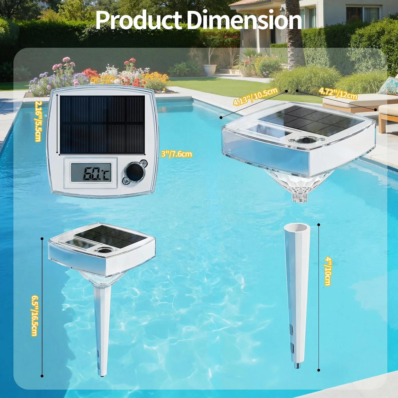 Termometro per Piscina Solare senza Batterie – Galleggiante Digitale con Grande LCD e Luci LED RGB, Impermeabile IP68, Misuratore di Temperatura per Jacuzzi, Spa e Piscina