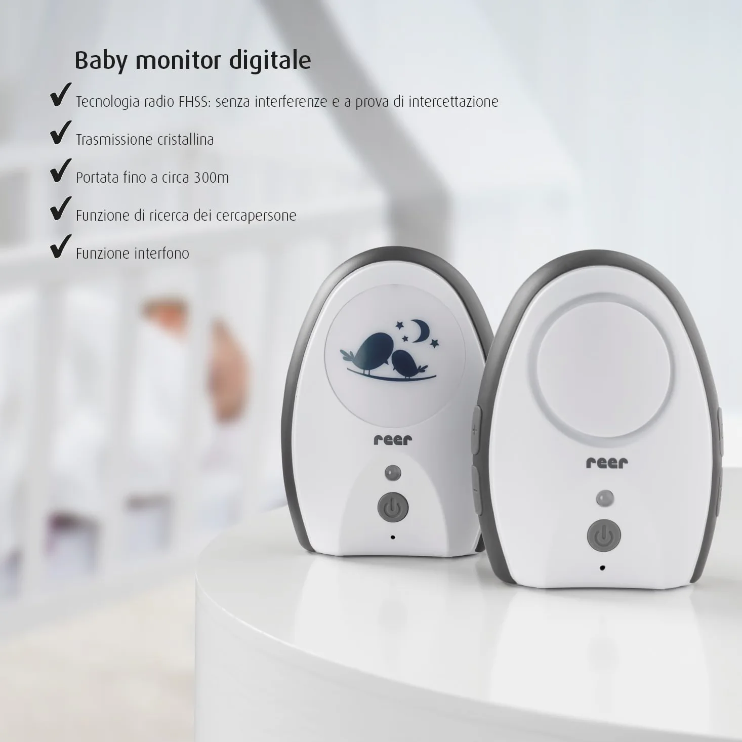 Reer GmbH 50070 Baby Monitor, Rigi Digital a Prova di Intercettazione, Luce Notturna, Funzione Interfono