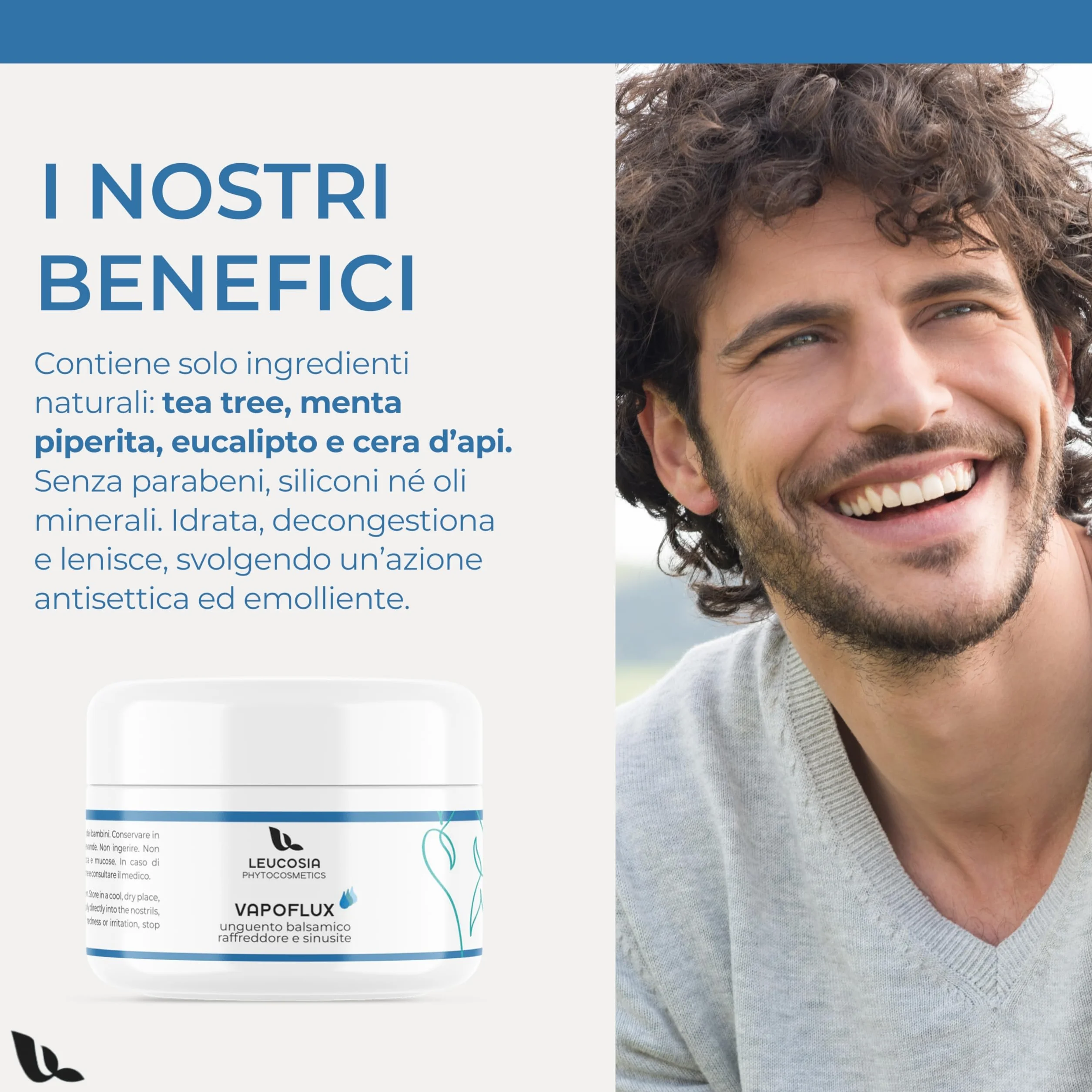 VapoFlux Unguento Balsamico Naturale 50 ml, Supporto per le Vie Respiratorie con Oli Essenziali di Eucalipto, Tea Tree e Menta, Decongestionante e Fluidificante
