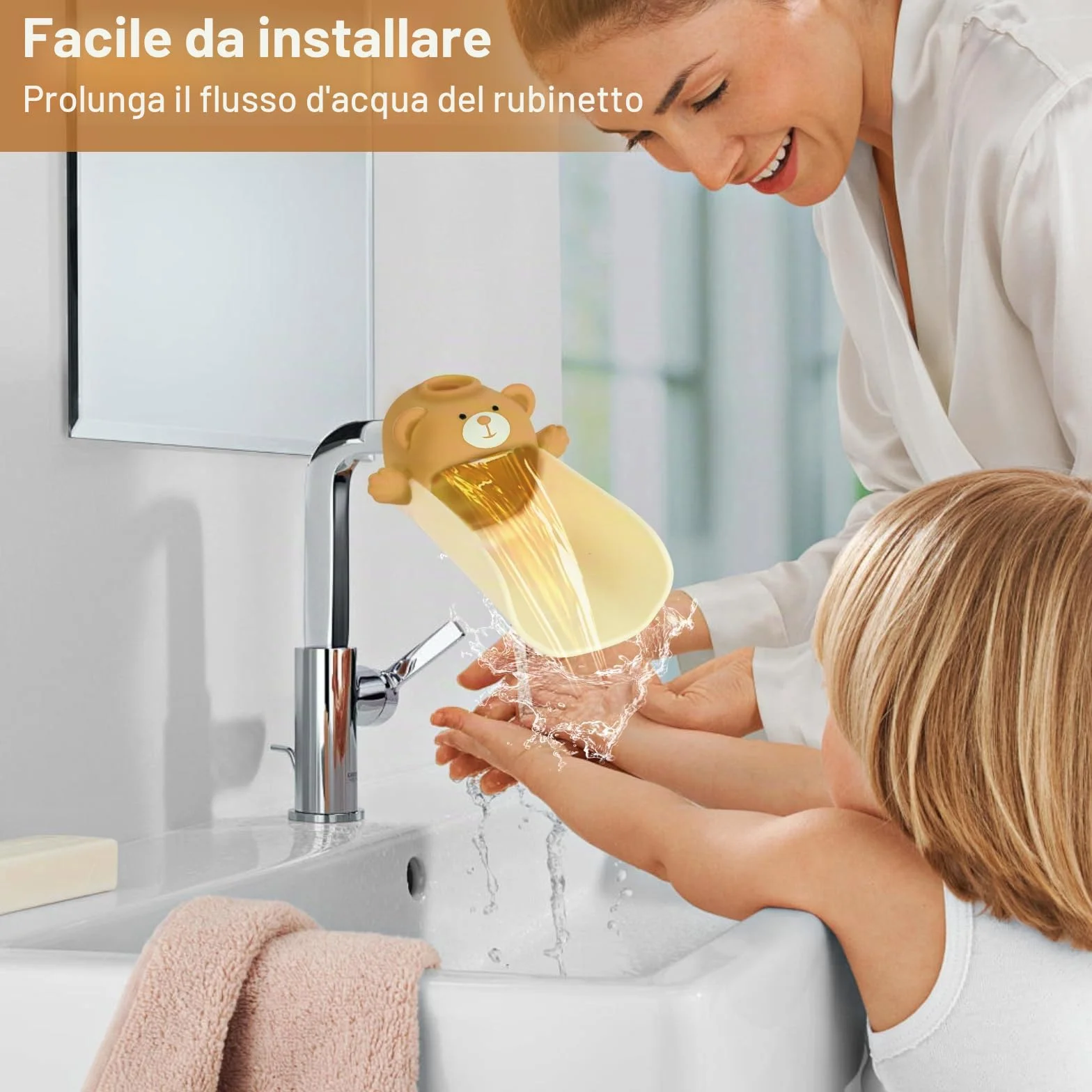 Estensore Rubinetto Bambini,Con effetto sensore di temperatura, Prolunga Per Rubinetto Per Bambini, Prolunga per rubinetto in silicone, Extender Rubinetto Bambini Kids Babies (Marrone)