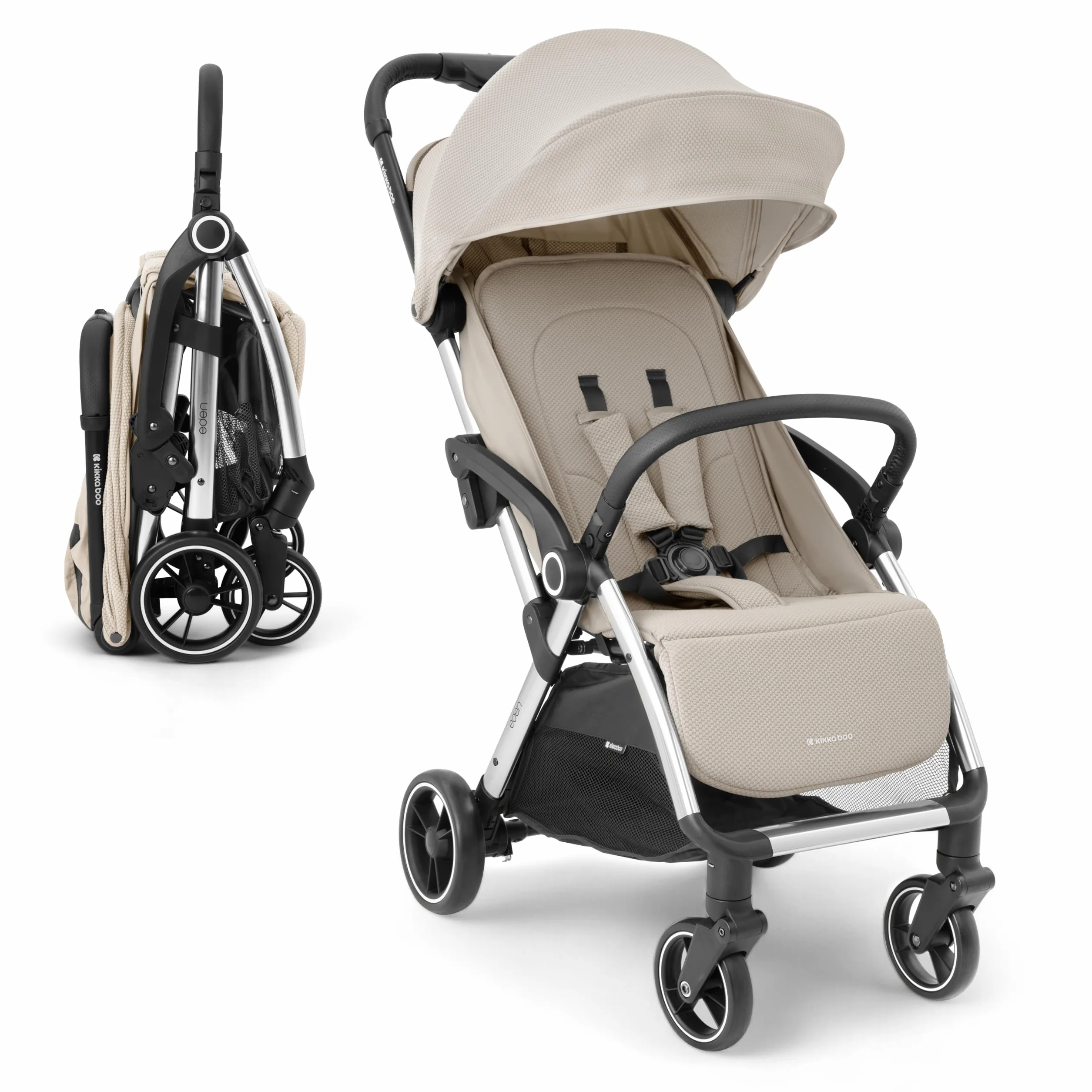 Passeggino KikkaBoo EDEN, Passeggino fino a 22 kg, Ripiegamento automatico, Posizione reclinabile, Ultraleggero, Compatto, Beige