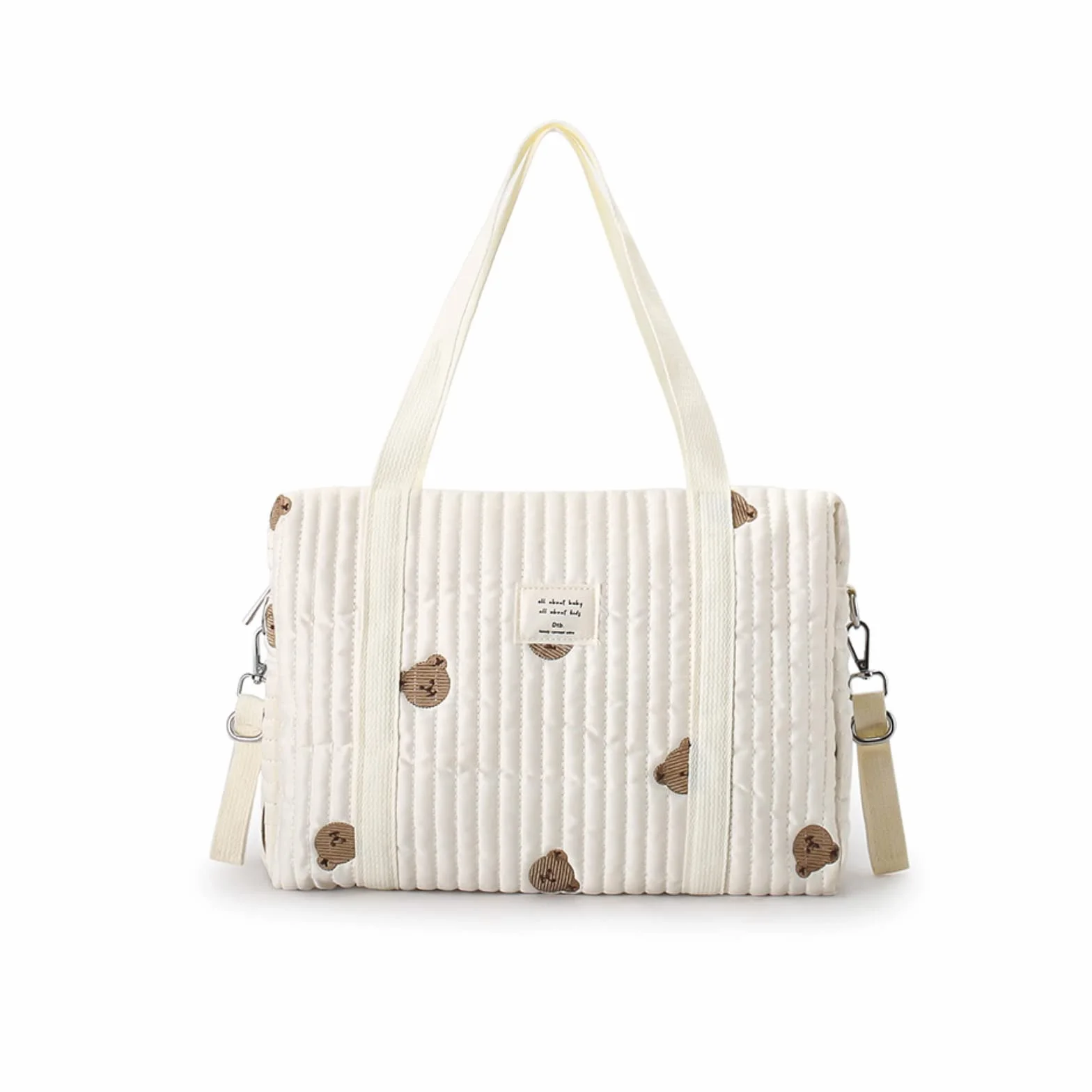 SONARIN Ricamo Fasciatoio per Neonato, Durevole Grande Capacità Cotone Borsa Cambio Mamma Leggera Portatile per Pannolini da Viaggio con Ganci per Passeggino (Orso)