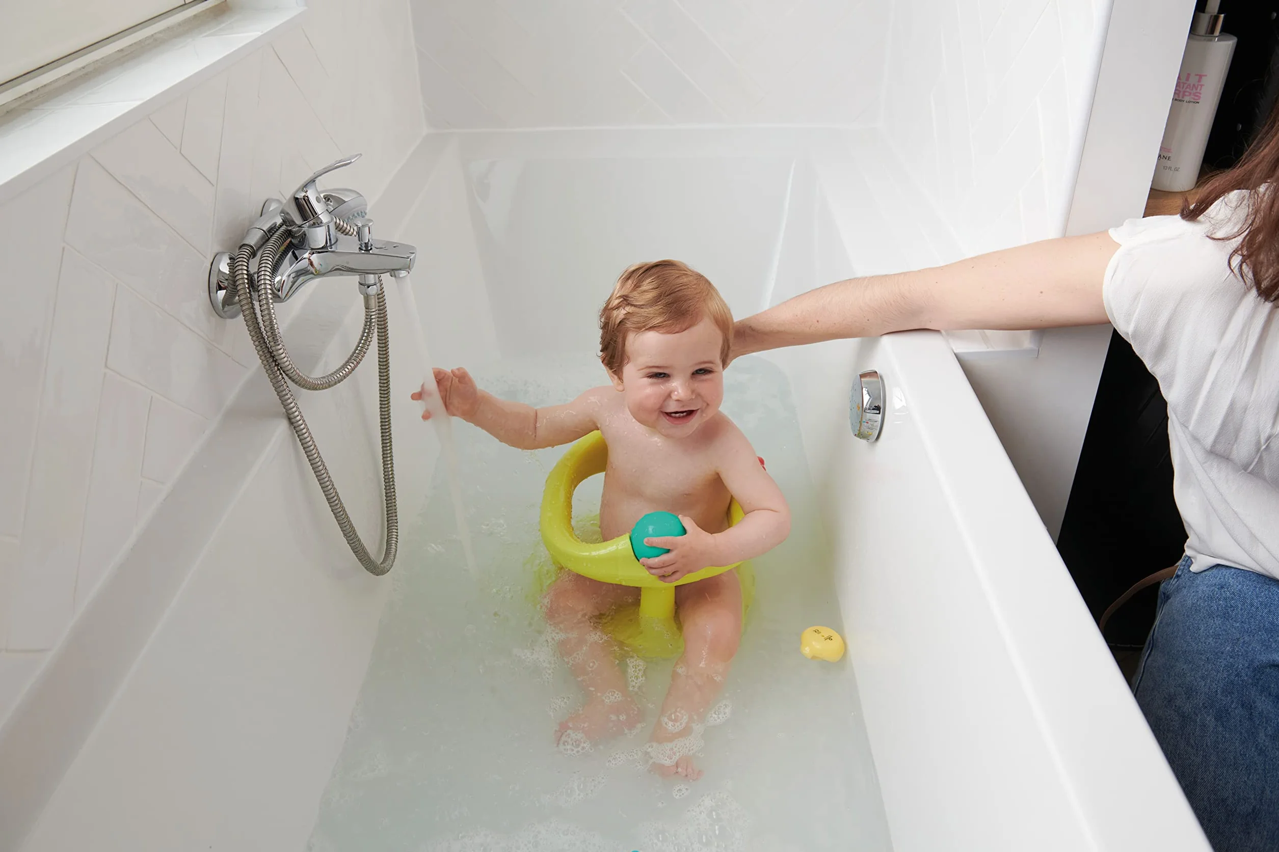 Bebeconfort Seggiolino Girevole Bagnetto neonato per Vasca da Bagno e Doccia, Seggiolino da bagno per bambini fino a 10 kg, Girello per il Bagnetto, Seduta ergonomica, Ventose di Sicurezza, Lime