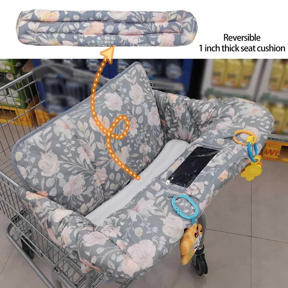 Copertura per carrello della spesa 2 in 1, copertura per seggiolone, imbottita, per bambini, con 2,5 cm di spessore, rimovibile, reversibile, motivo floreale;