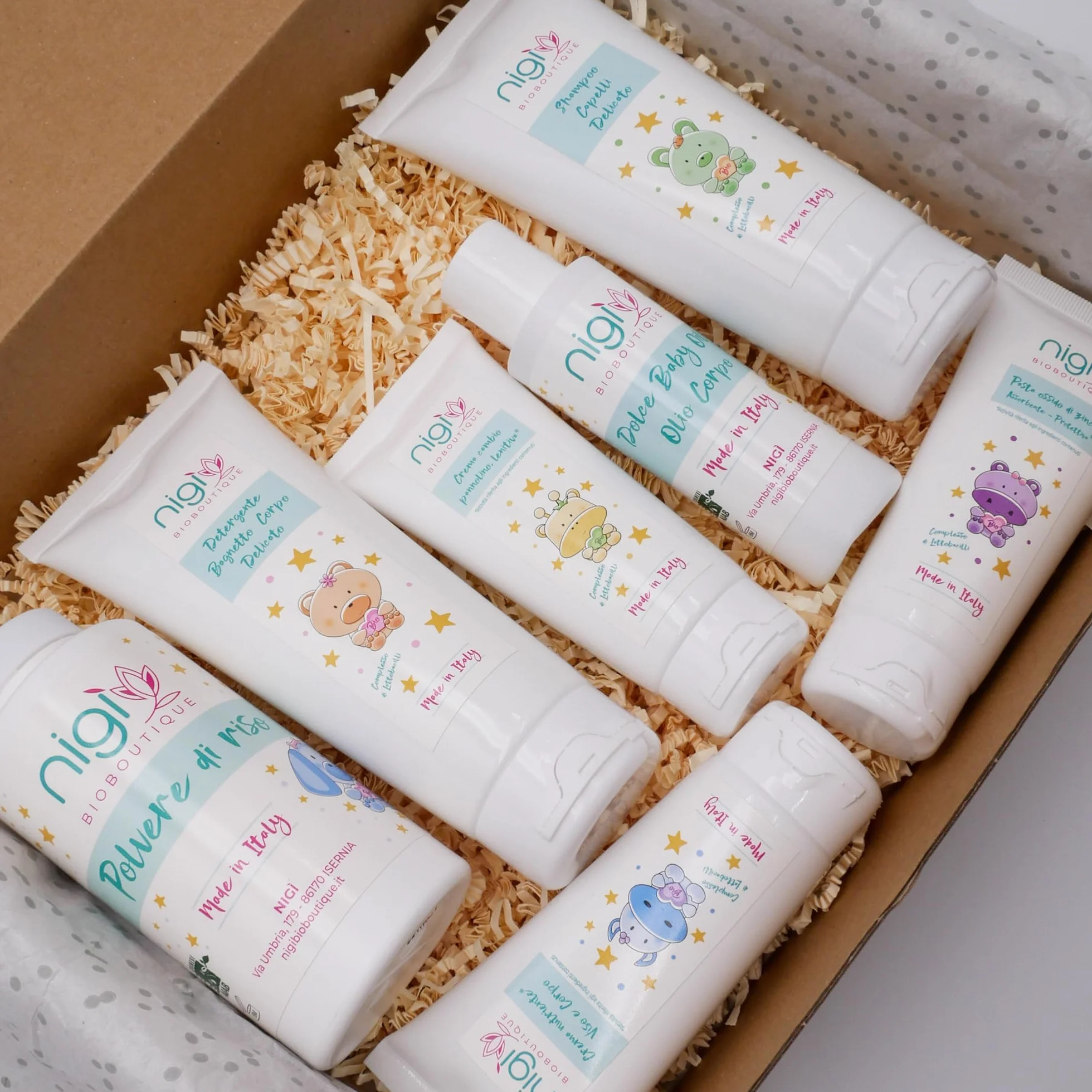 Nigì Bio Boutique - Box prodotti neonato Mille attenzioni - Set igiene e bagnetto - Idee regalo per neonati e bambini - Idee lista nascita