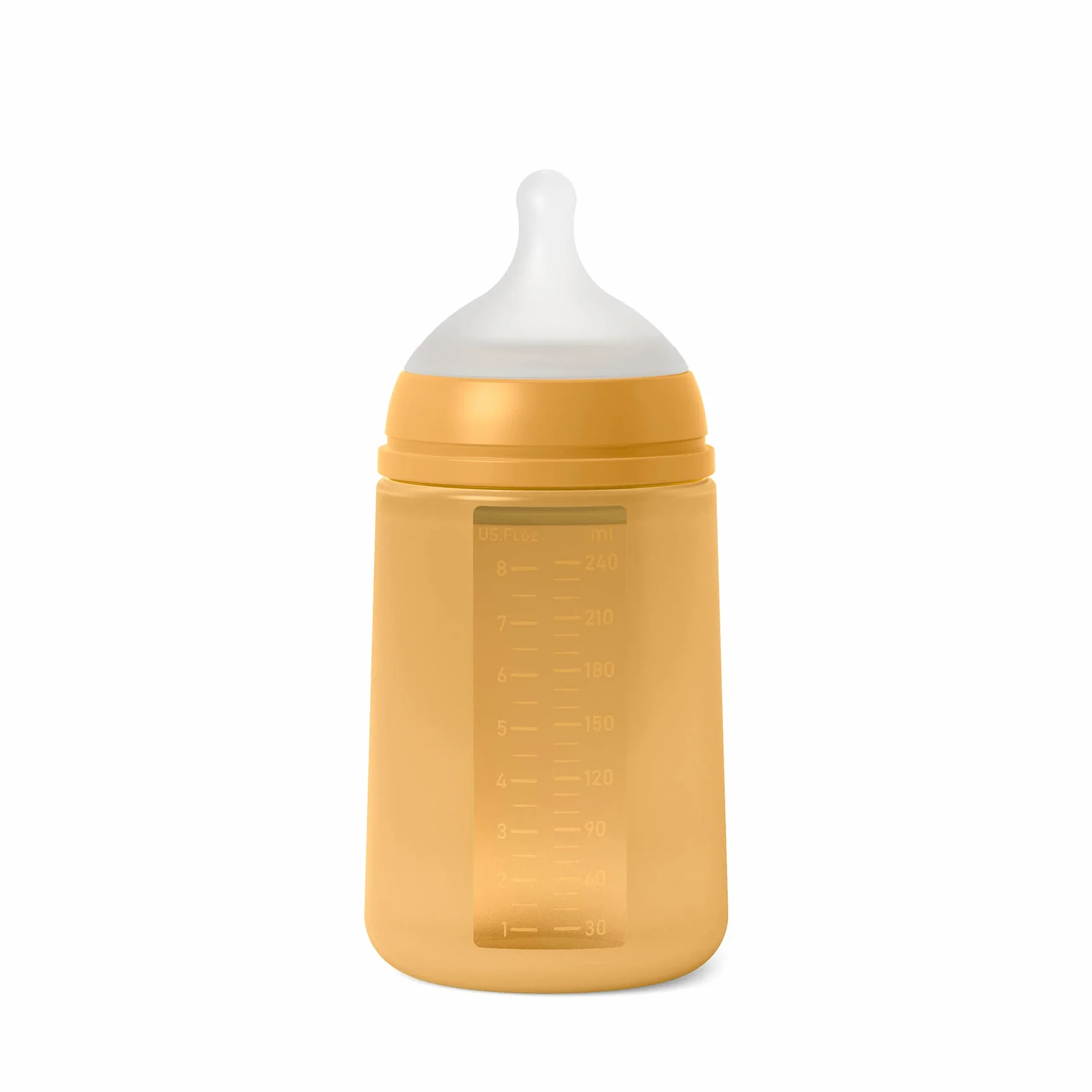 Suavinex, biberon in silicone da 240 ml, con tettrella in silicone SX Pro simmetrica, con valvola anticolica, biberon a flusso medio (M). Per bambini +3 mesi. Linea Colour essence. Mango
