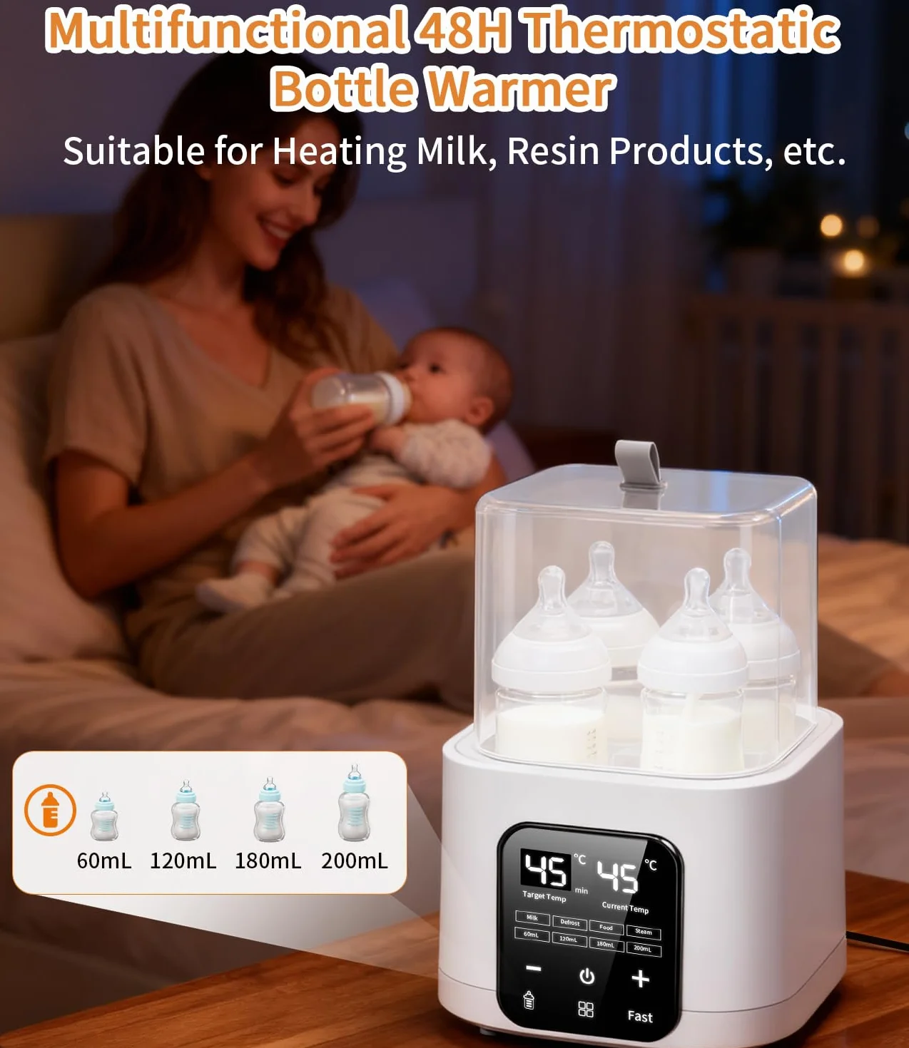 6 in 1 Scaldabiberon Scaldabaschette per Bambini,Sterilizzatore per Biberon, conservazione del calore per 48 ore, touch screen a LED, telecomando, può riscaldare 4 bottiglie contemporaneamente