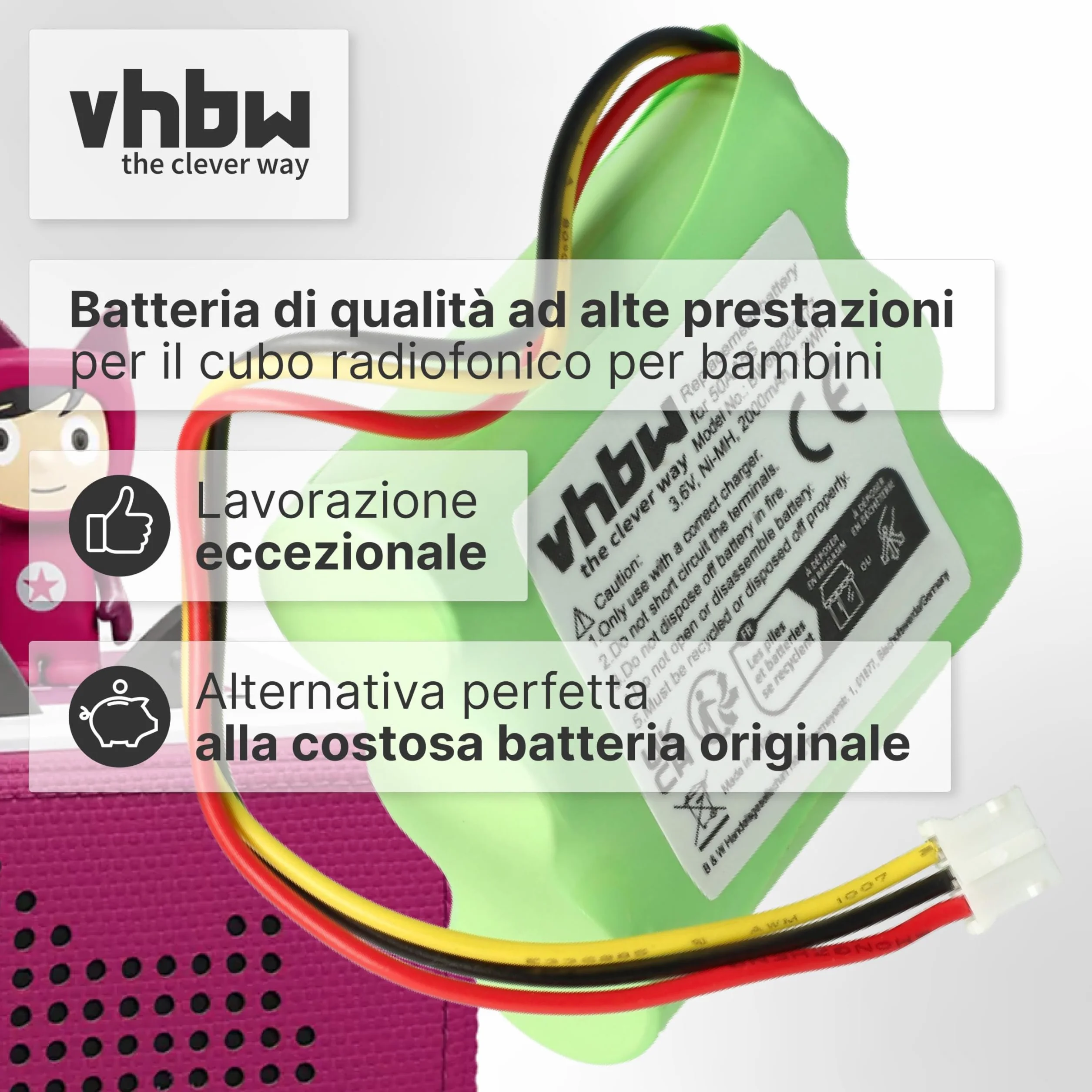 vhbw batteria compatibile con Toniebox Tonie Box radio raccontastorie per bambini (2000mAh, 3,6V, NiMH) - Sostituisce Toniebox 50AA5S