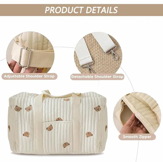Generisch Embroidery Baby Changing Bag, elegante borsa da viaggio in cotone, grande capacità, borsa da viaggio, borsa per la mamma, borsa per la mamma, borsa portatile leggera, borsa per la mamma con
