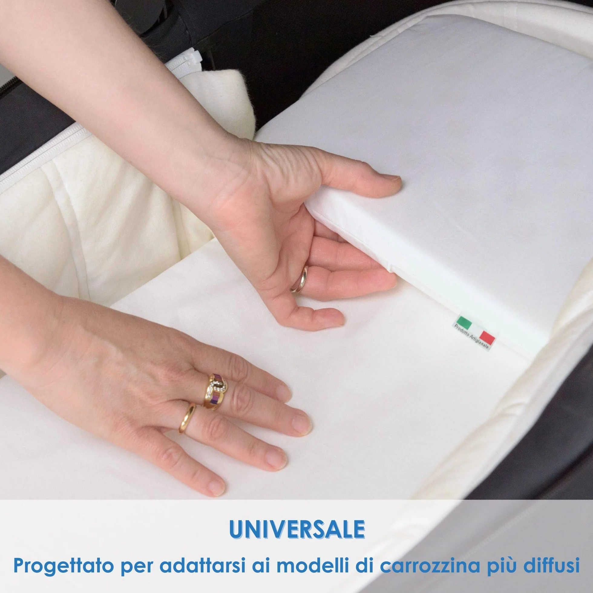 baby idea Babysanity Materassino Carrozzina Sfoderabile a Norma EN16890:2017 – Antisoffoco, Antibatterico, Privo di Zip per Massima Sicurezza – Cuscino Neonato Traspirante Cotone