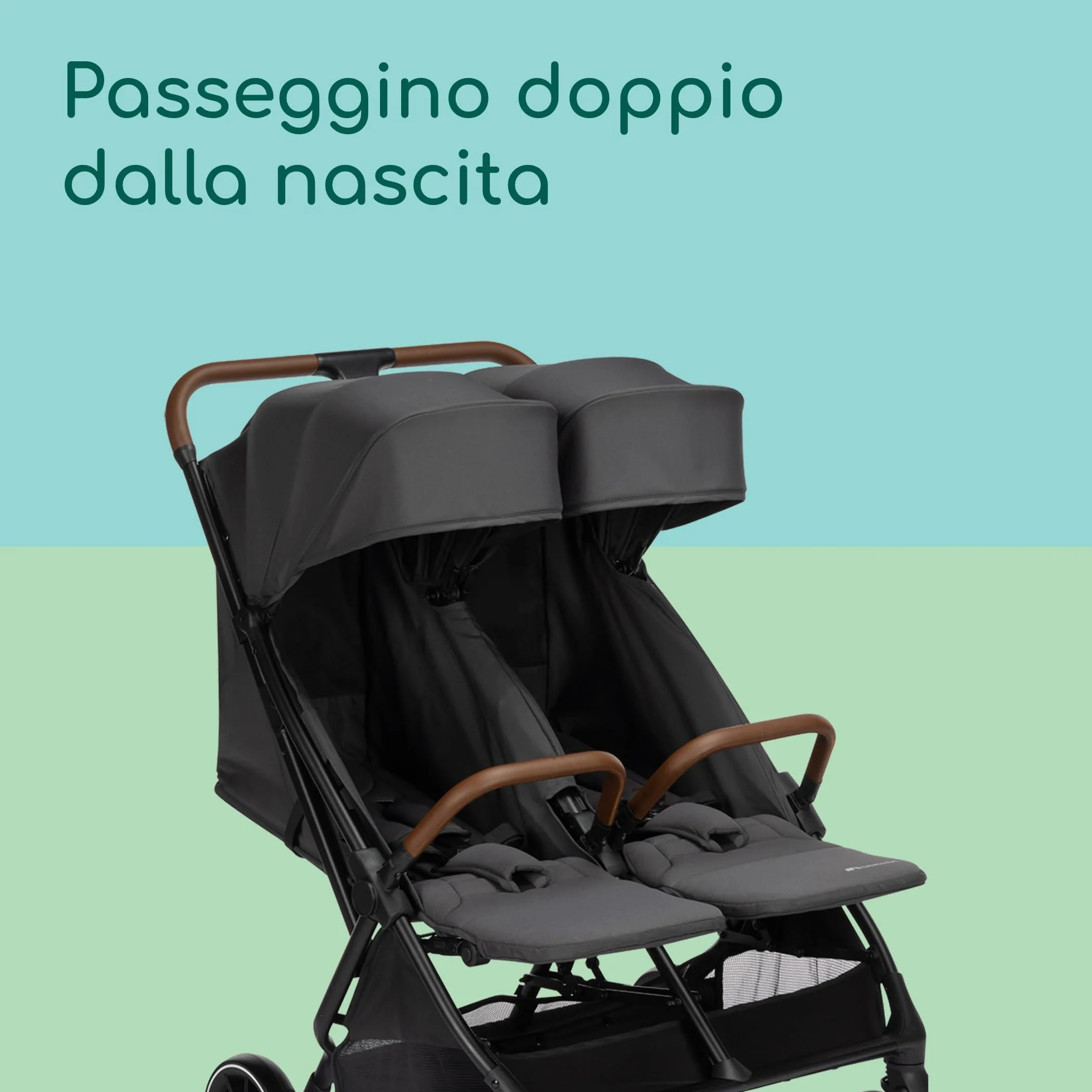 Bebeconfort Mane Passeggino Gemellare Leggero, 0-22 kg, Chiusura Automatica, Passeggino Doppio Pieghevole e Reclinabile, Corrimano, Parapioggia, Cestello Capiente (8 kg), Mineral Graphite