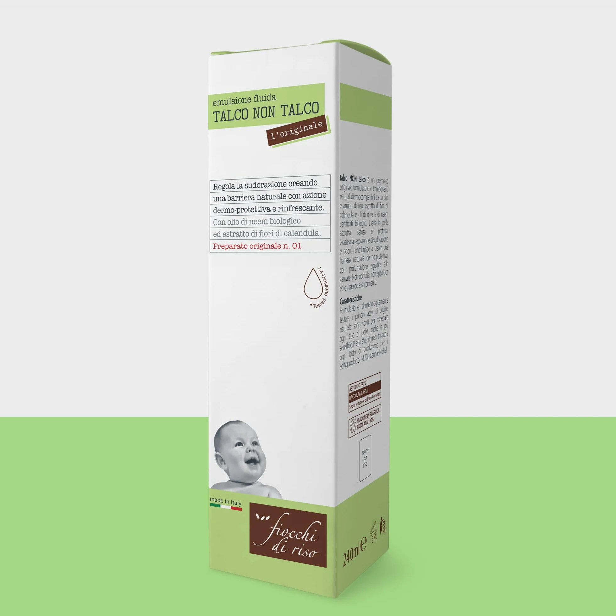 Fiocchi di Riso - Talco NON Talco ORIGINALE - 240ml - SUDORAZIONE E ZANZARE - Crea una barriera naturale con profumazione sgradita alle zanzare