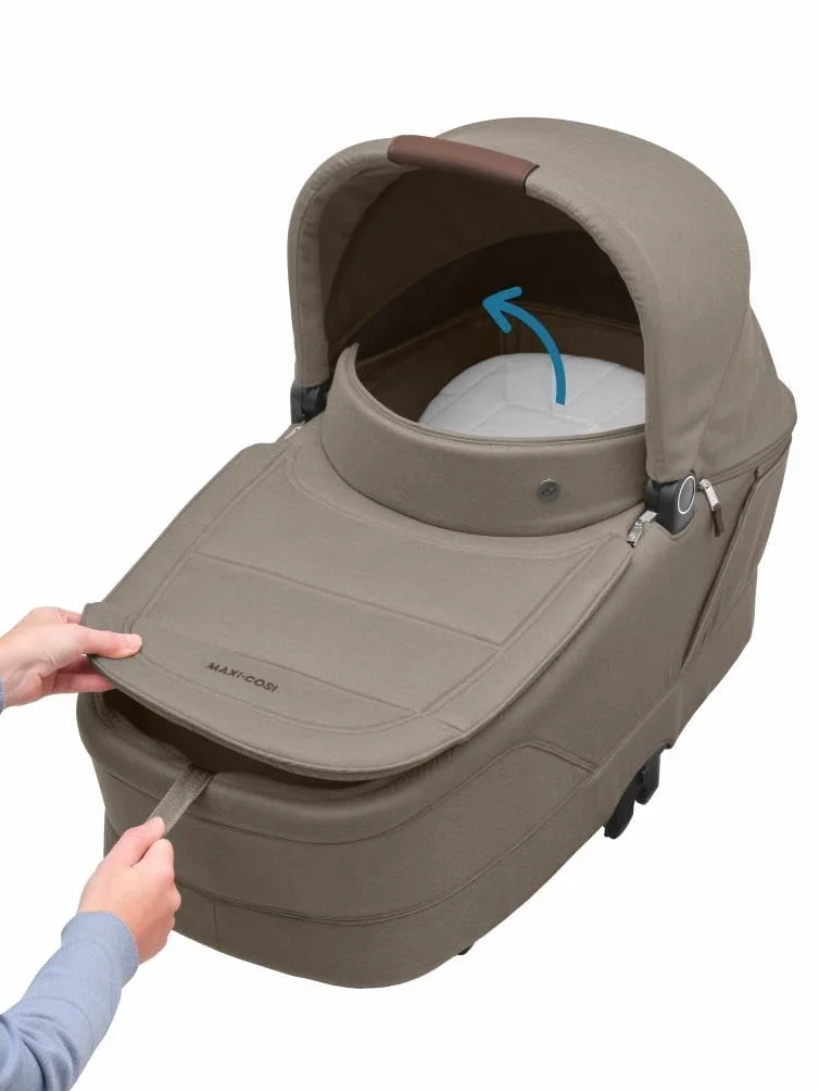 Maxi-Cosi Sense Navicella, spaziosa e confortevole, materasso memory foam traspirante, ClimaFlow, inclinazione SoothingSlope, sonno notturno, manico pelle vegana, Twillic Truffle