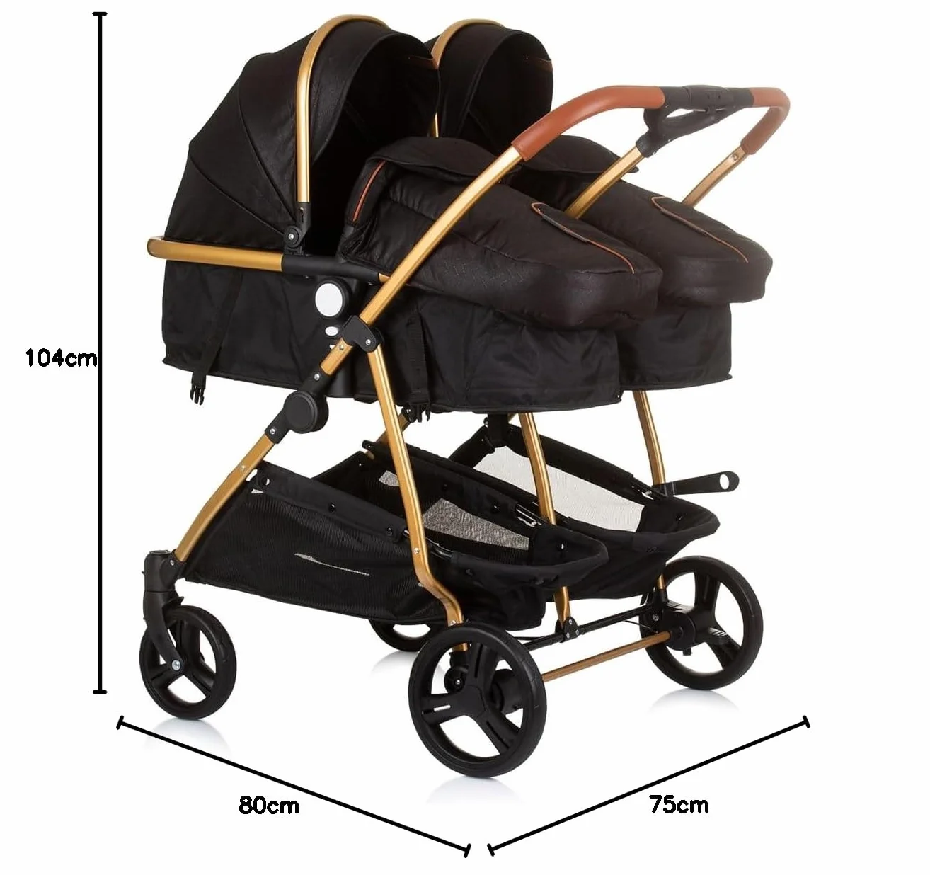 Chipolino, passeggino per fratelli, New Twin Duo Smart, pieghevole, cestino, colorazione:nero