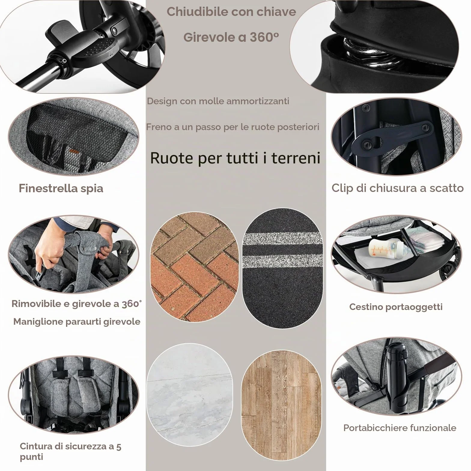 LIFEZEAL Passeggino doppio fianco a costa, Tandem gemelli pieghevole, schienale reclinabile a 3 posizioni, poggiapiedi, imbracatura a 5 punti, carico 15+15 kg, bambino 0-3 anni (grigio chiaro)